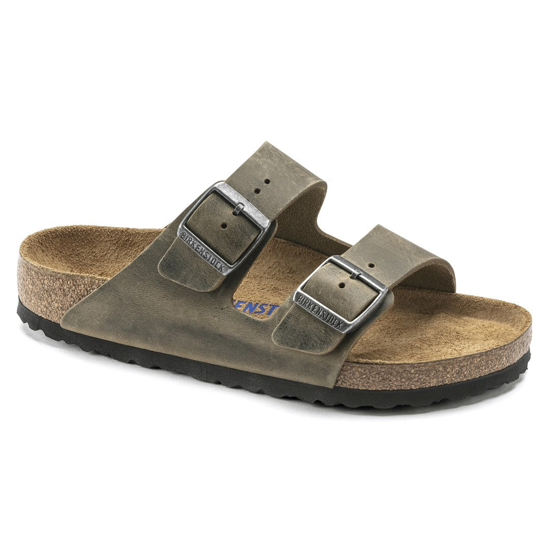 Arizona Soft Footbed Oiled Leather Sandals for Women - Comfortable Faded Khaki Casual Shoes | Perfect for Summer, Beach, and Everyday Wear