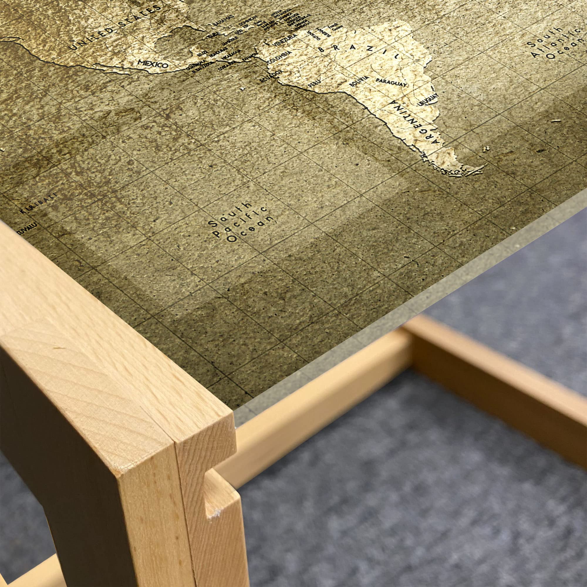Ambesonne Antique Coffee Table with Wooden Frame - Old World Map Design for Office & Dorm Decor