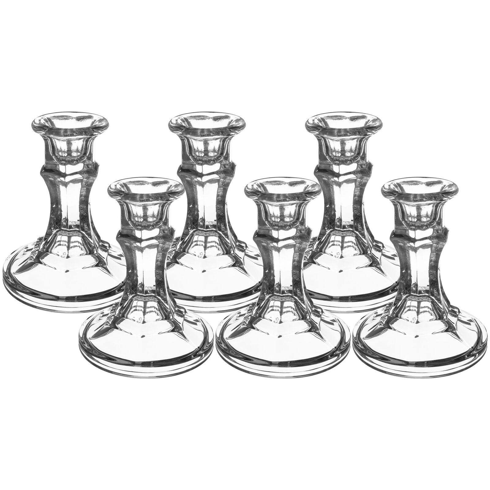 CompreDH 4-Inch Clear Glass Candle Holders - 6 Pack Sturdy Candlesticks for Home Decor, Table Centerpieces & Halloween Decorations | Perfect for Wedding, Dining Room & Holiday Candle Displays