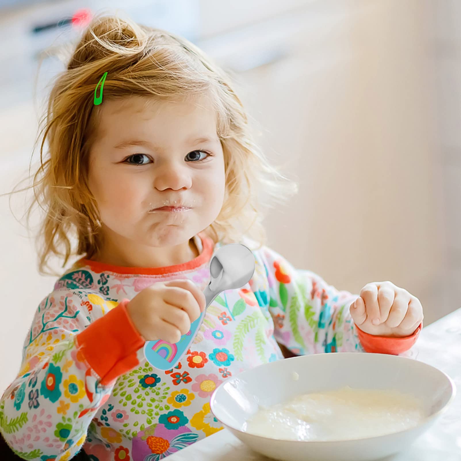 Stainless Steel Baby Feeding Spoon Set - 304 Food-Grade Infant Training Utensils for Toddlers | Lightweight Complementary Food Spoon & Fork for Easy Self-Eating Practice | Perfect for First Solids, Weaning, and Baby-Led Weaning at Home or Travel