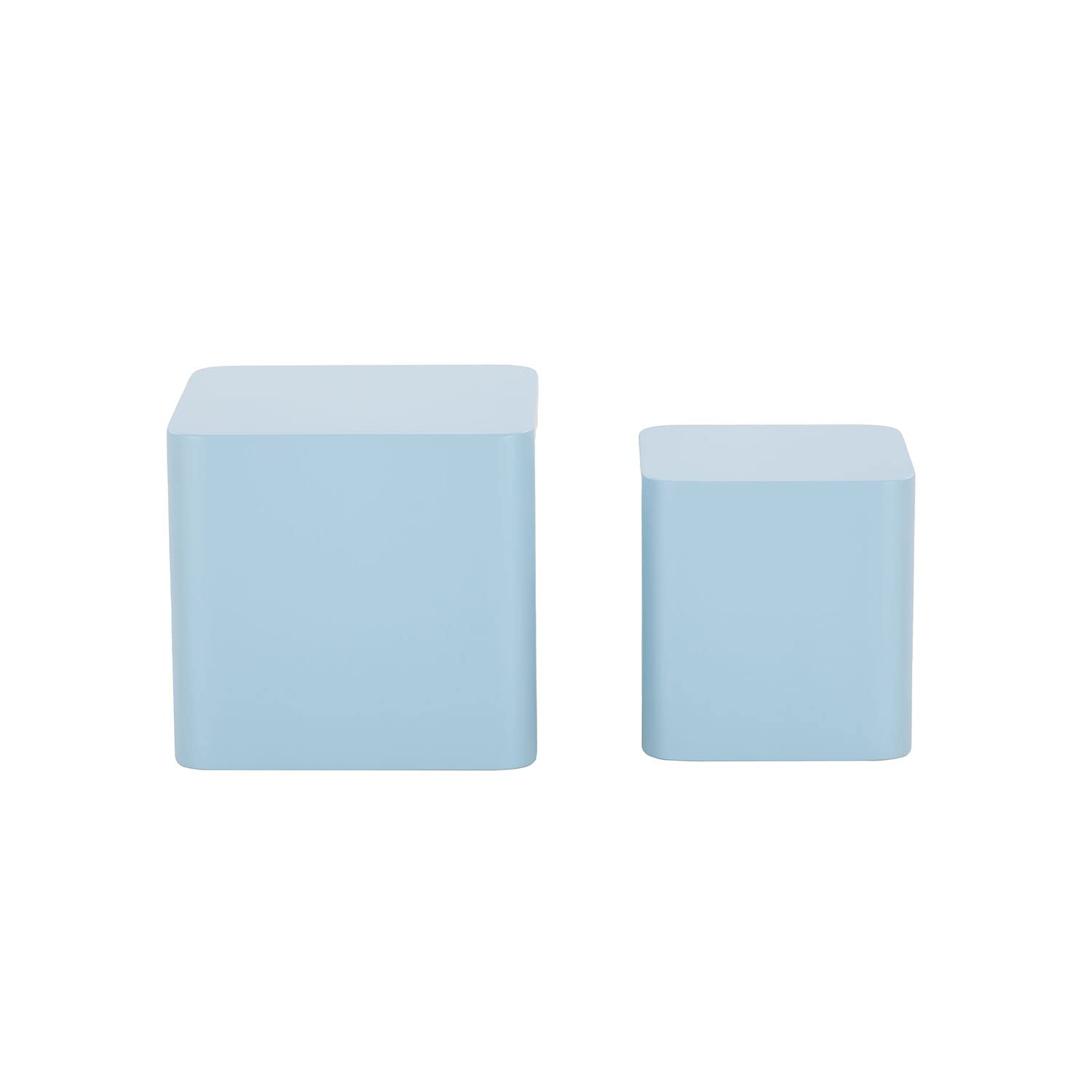 Modern Nesting Table Set of 2 - Light Blue MDF Coffee & Side Tables for Living Room, Office, Bedroom - 15.75