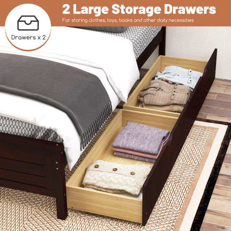 Costway Twin Size Bed Frame with Storage Drawers & Solid Wood Headboard - Space-Saving Storage Solution for Small Bedrooms, Dorms & Guest Rooms