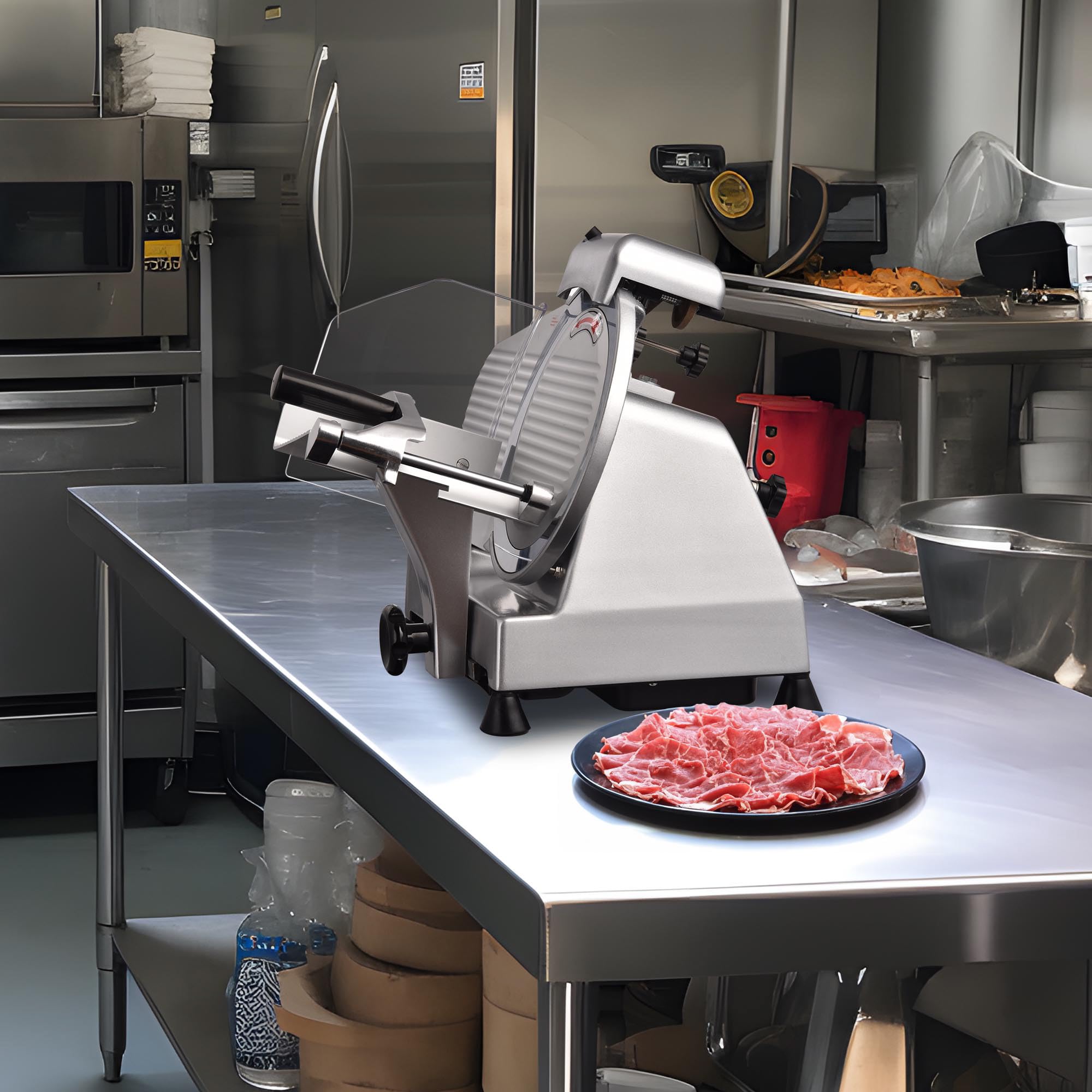 WeChef 10-Inch Commercial Electric Meat Slicer - 240W Stainless Steel Deli & Cheese Slicer with 0-12mm Adjustable Thickness - Perfect for Restaurants, Delis, Catering & Home Kitchen Use - Ideal for Slicing Meats, Cheeses, Vegetables & More