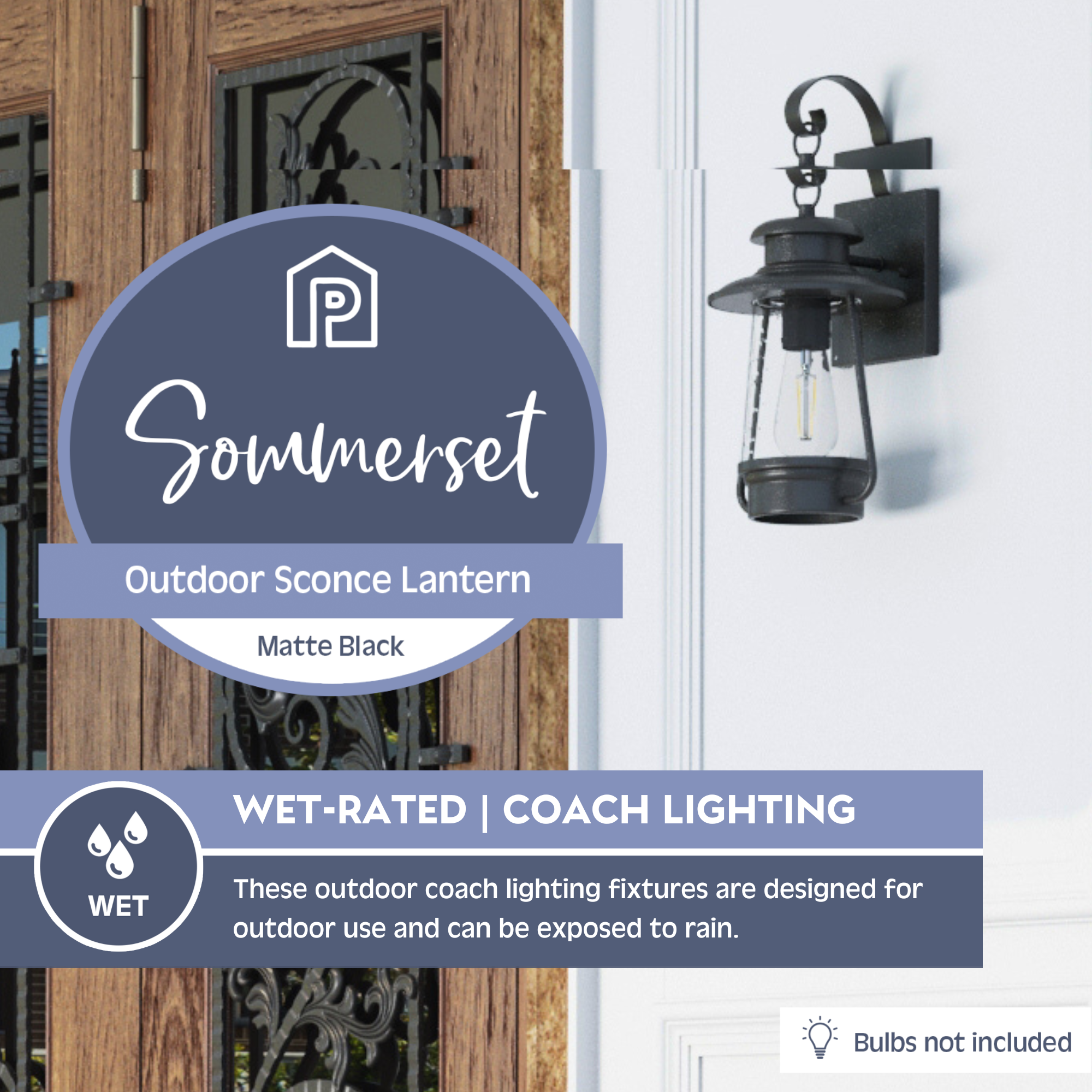 Sommerset Wet Rated Outdoor Coach Light in Matte Black - Durable Waterproof Exterior Wall Sconce for Patio, Garden & Porch Lighting