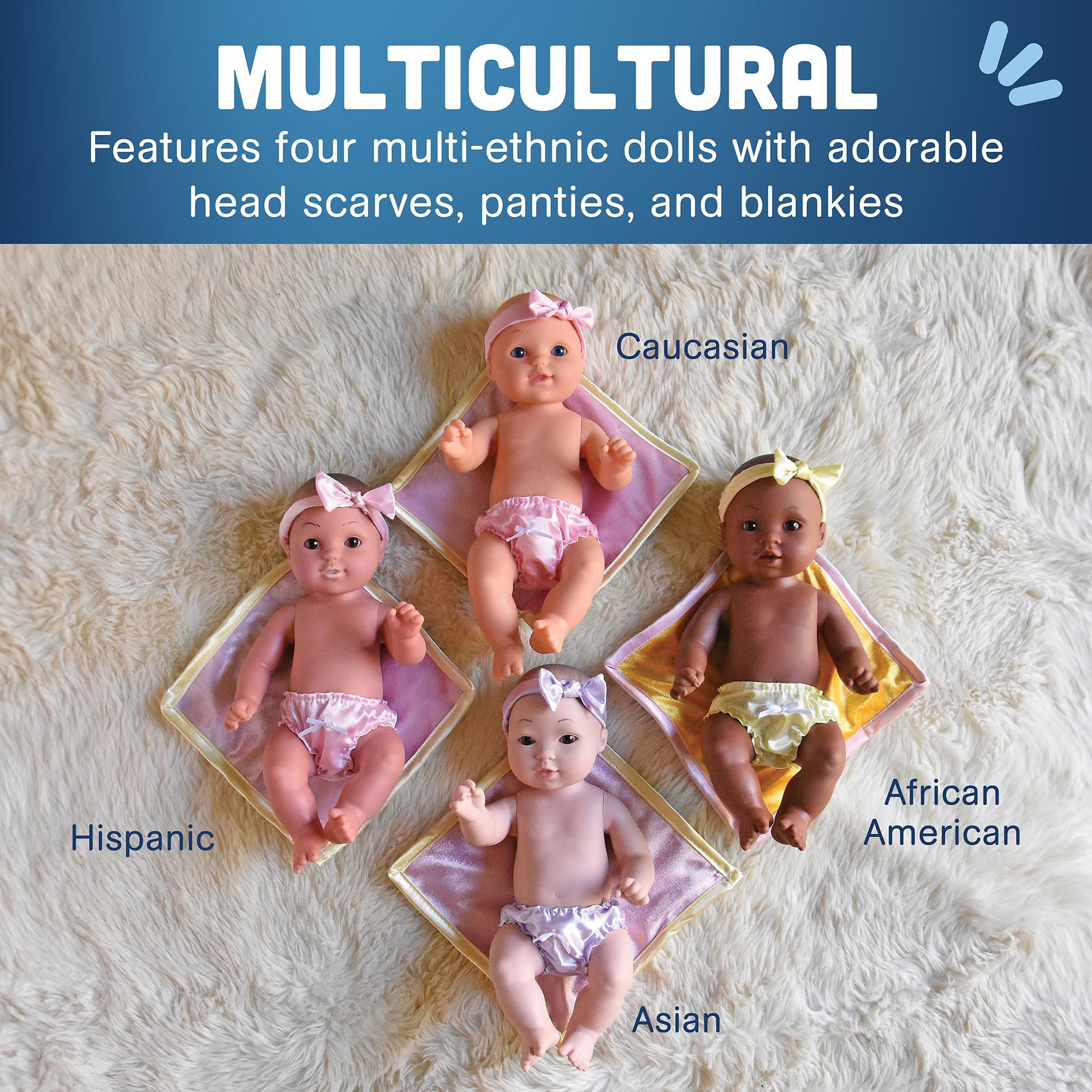 Multicultural Baby Dolls Set of 4 with Accessories for Kids Play
