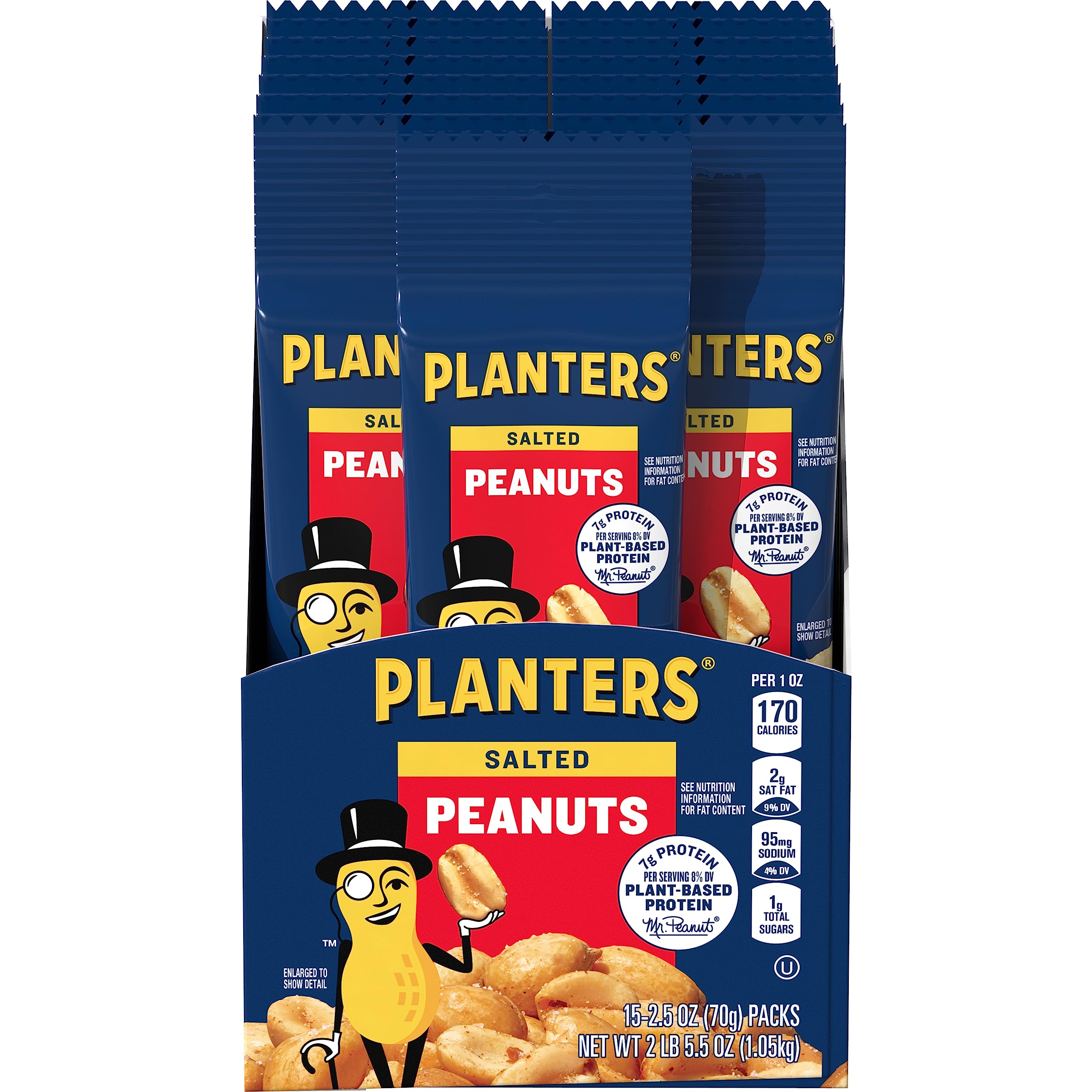 **PLANTERS Salted Peanuts – 15 Pack (2.5oz Each) | Crunchy Party Snacks, On-the-Go Protein Nuts, Kosher & Plant-Based Snacks for Adults & Kids | Perfect for Parties, School Lunches & Office Snacking**