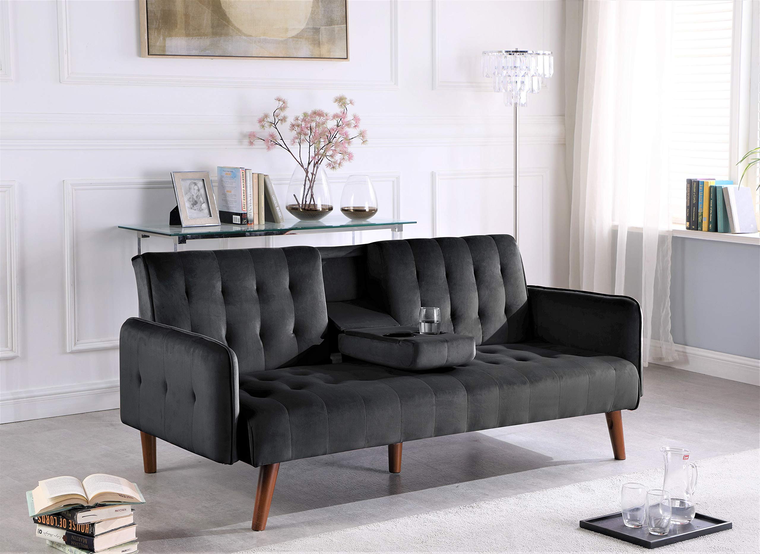 Cricklade Convertible Sofa Bed - Black Faux Leather Sleeper Sofa for Small Spaces | Perfect for Guest Room, Studio Apartment & Home Office