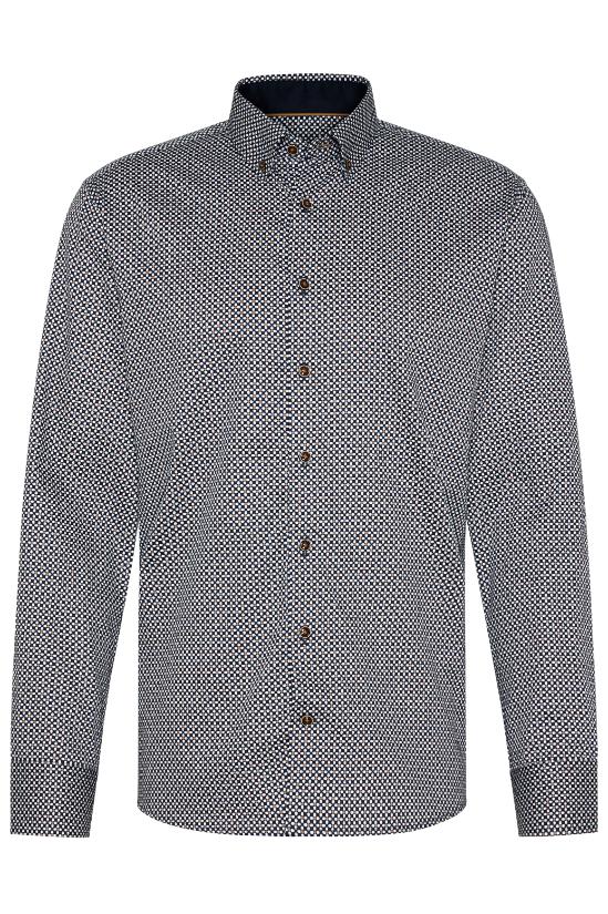 BUGATTI Men's Printed Long Sleeve Casual Shirt - Charcoal Grey - Comfortable Button Down Shirt for Work, Office & Business Casual Wear