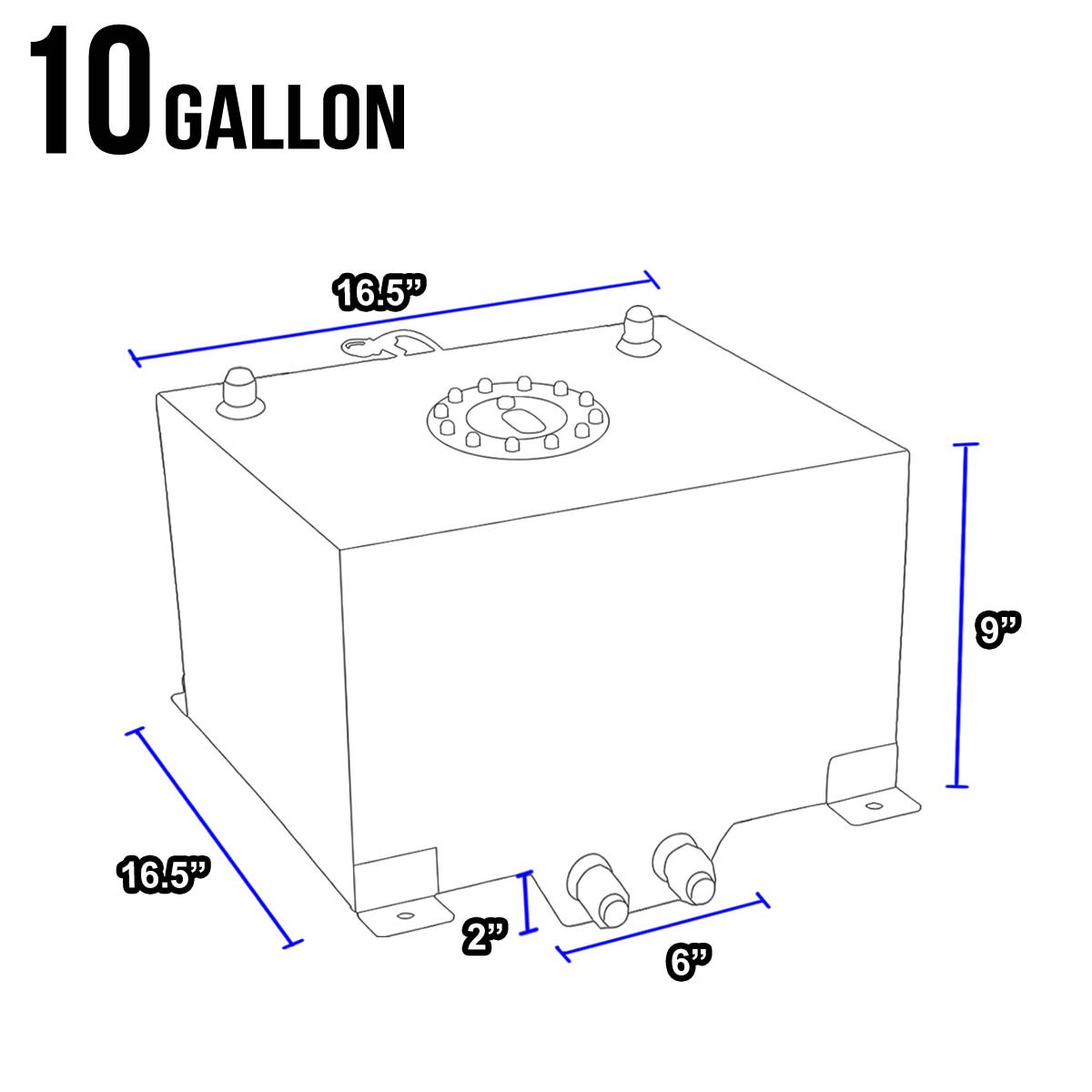 DNA MOTORING 10 Gallon Aluminum Top-Feed Fuel Cell Gas Tank - 16.5