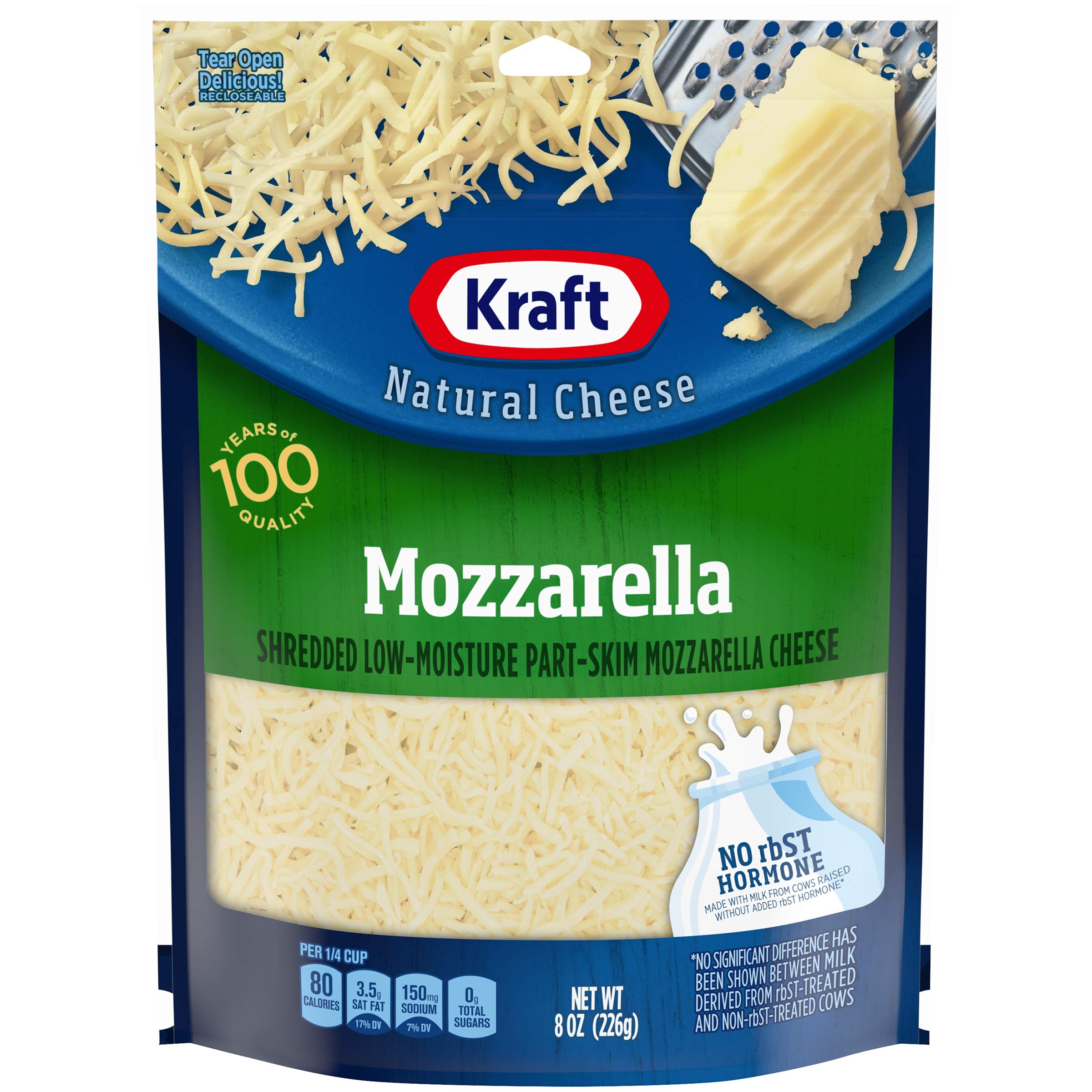Kraft Natural Mozzarella Shredded Cheese - 8 oz Resealable Pouch | Perfect for Pizza, Pasta & Italian Recipes | Fresh Melting Cheese for Cooking & Baking