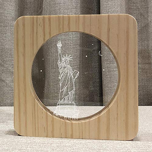 Statue of Liberty 3D Wooden LED Night Light - Home Decor, Kids Room Lamp, Creative Table Light for Bedroom & Nursery - Perfect Gift for Holidays & Birthday Parties