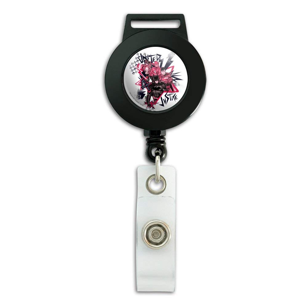 Justice League Superheroes Red & Black Lanyard with Retractable Reel - Badge Holder for ID Cards, Keys & Work Security - Perfect for Comic Con, Office, School & Events