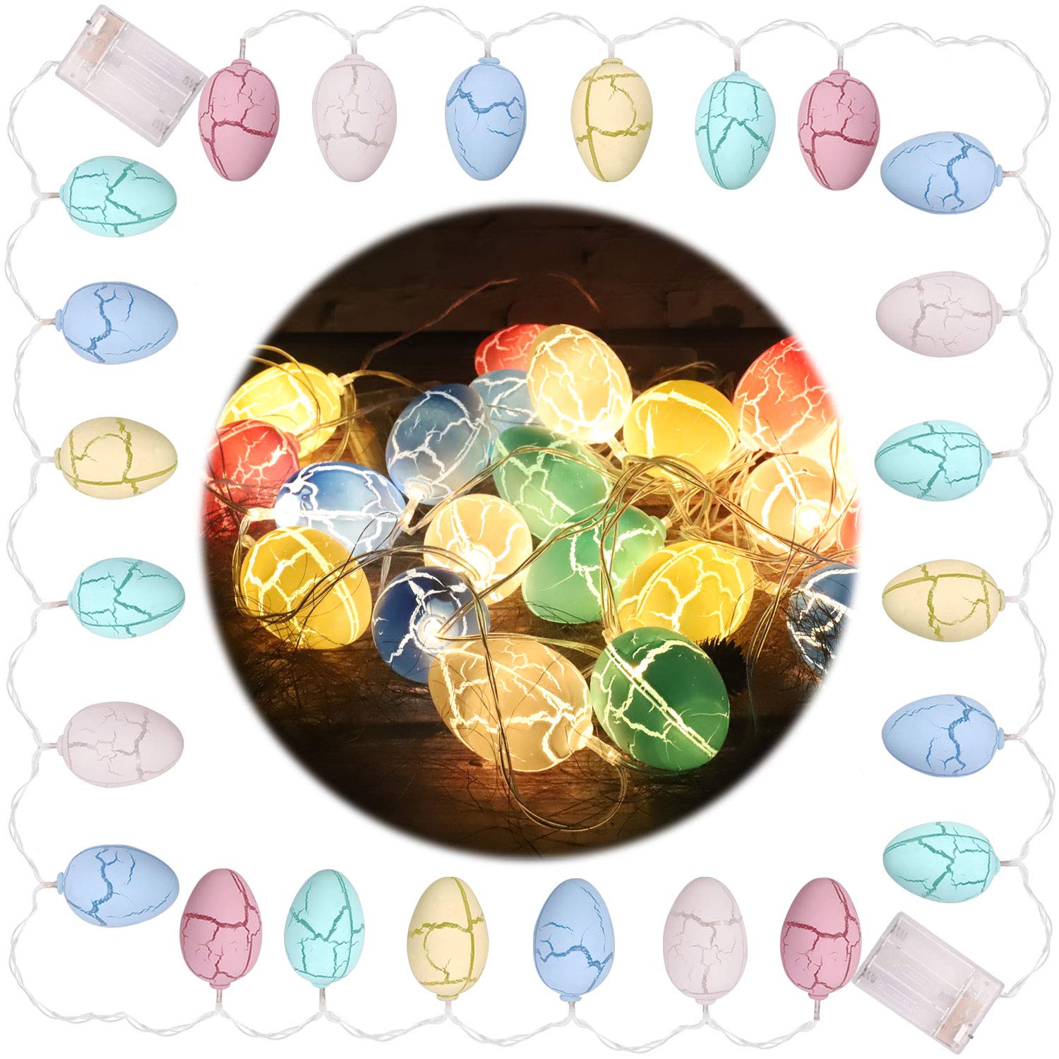 Devis 2 Pack Easter Egg String Lights - 2m 12 LED Fairy Lights, Battery Operated for Easter Party Decorations, Holiday & Birthday Party Decor - Perfect for Indoor/Outdoor Easter Decor, Garden, Bedroom, and Festive Celebrations