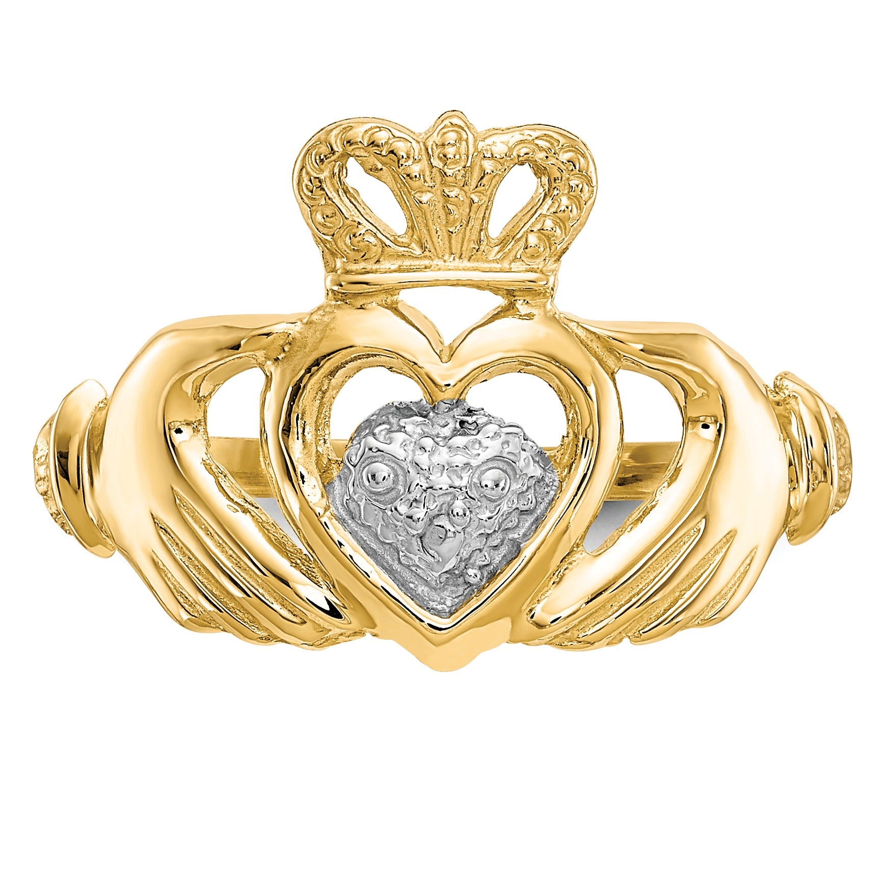 10K Gold Rhodium Plated Claddagh Ring for Women - Irish Love Friendship Loyalty Wedding Band - Perfect for Valentine's Day, Anniversary & Celtic Jewelry Gifts