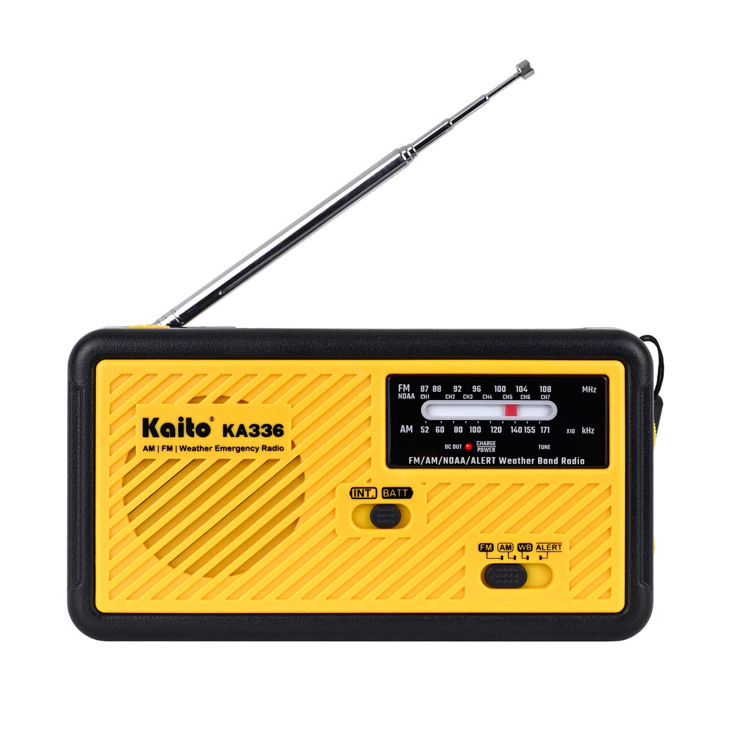 Kaito Voyager KA336 Emergency Weather Radio - AM/FM/NOAA Solar Hand Crank 5-Way Power with LED Flashlight & USB Phone Charger | Portable Survival Gear for Camping, Hiking, and Power Outages (Yellow)