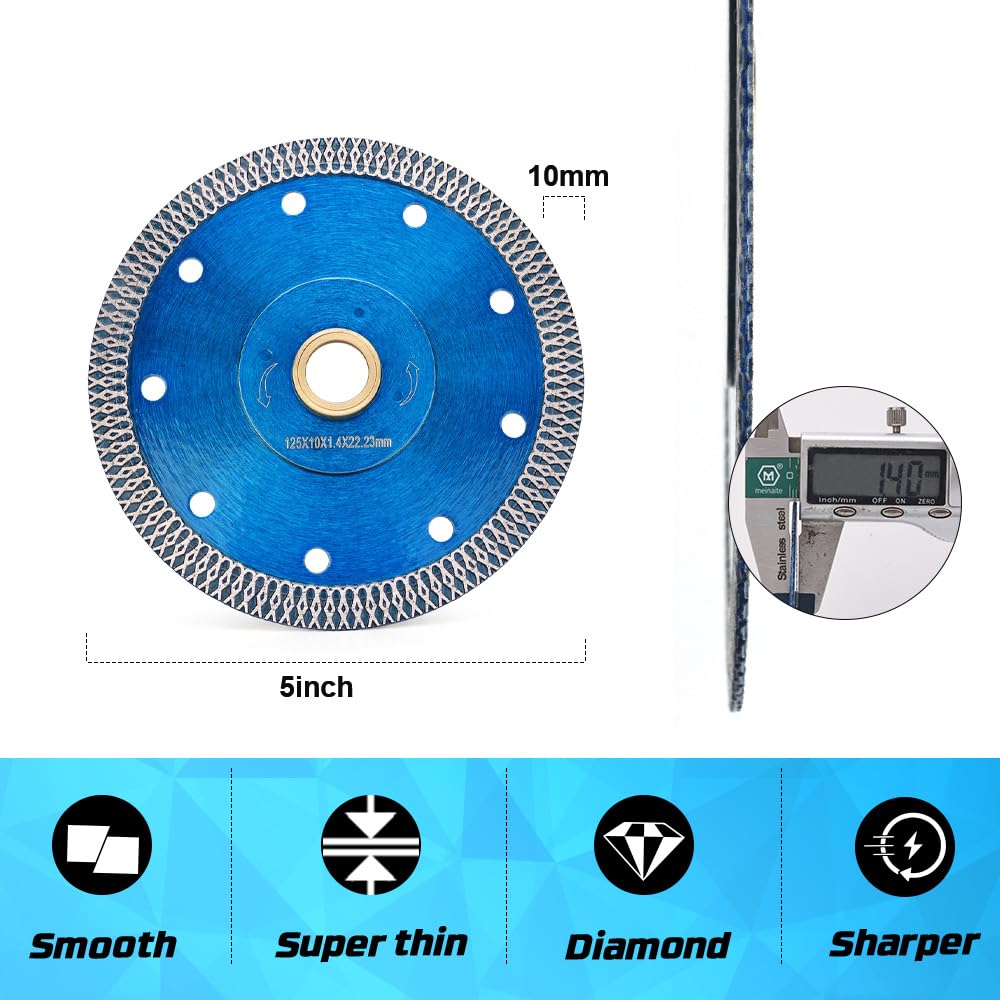 2-Pack 5-Inch Ultra Thin Diamond Tile Saw Blade – Premium Cutting Disc for Ceramic, Granite, Marble & Porcelain Tiles – Perfect for DIY Home Renovation and Professional Construction Projects