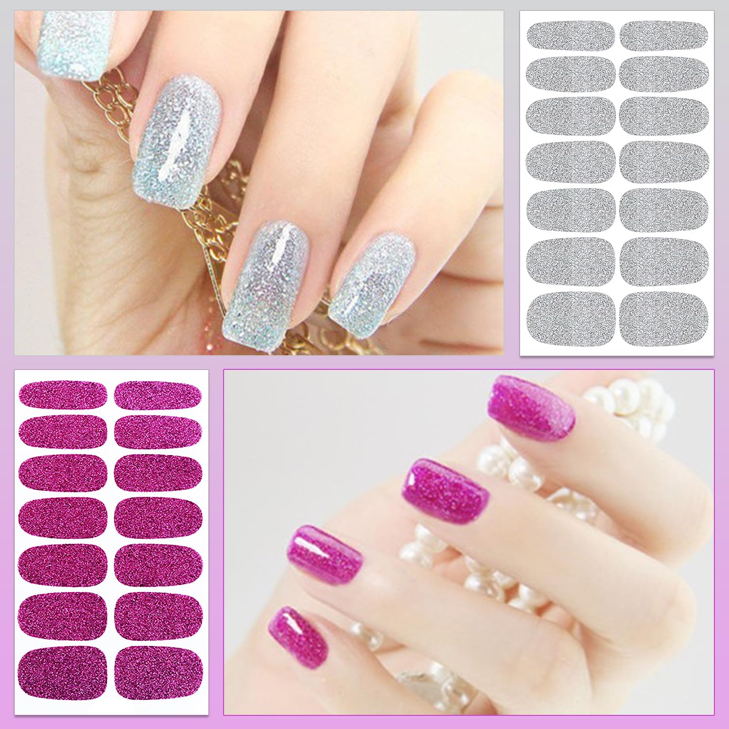 DANNEASY 16 Sheets Glitter Nail Polish Strips - Self Adhesive Nail Wraps & Stickers for Women - Gel Nail Art Accessories with Nail File & Cuticle Stick (Bright Colors) - Perfect for Parties, Weddings, Holidays & DIY Manicures at Home