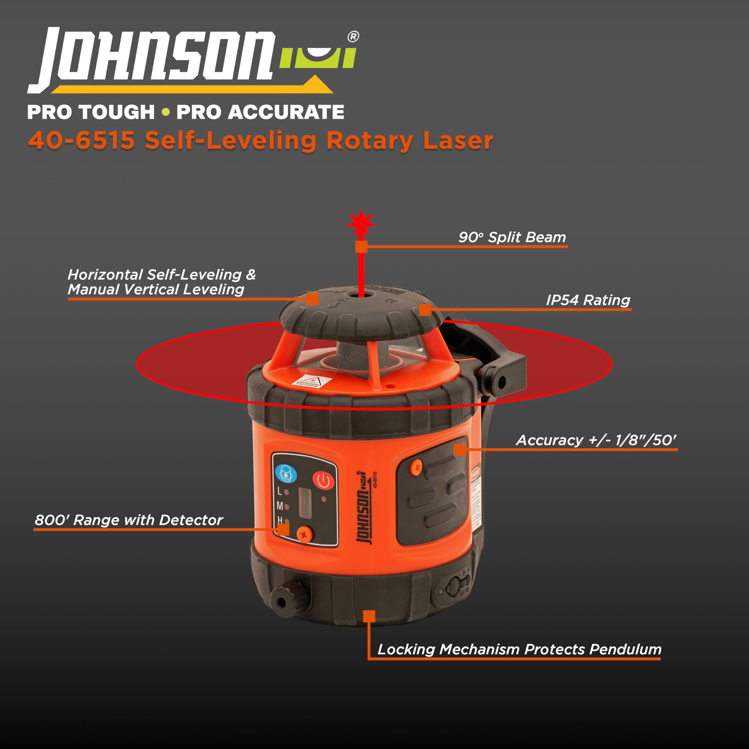 Johnson Level & Tool 40-6515 Self-Leveling Rotary Laser Level Kit - Red Beam, 1/4 Inch Accuracy, 360° Coverage - Perfect for Construction, Landscaping & DIY Home Projects