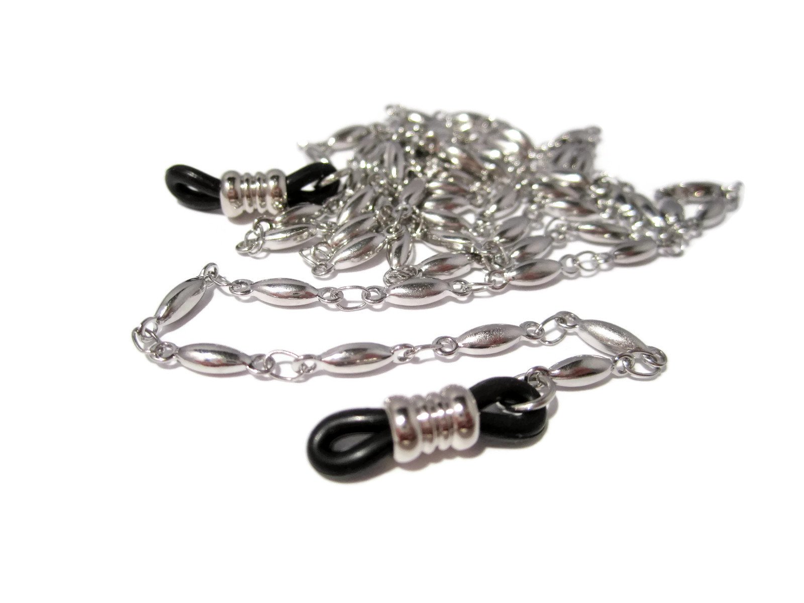 Premium Solid Long Oval Glasses Holder with Black Grips - Stylish Eyeglass Chain for Reading, Driving & Fashion Accessories