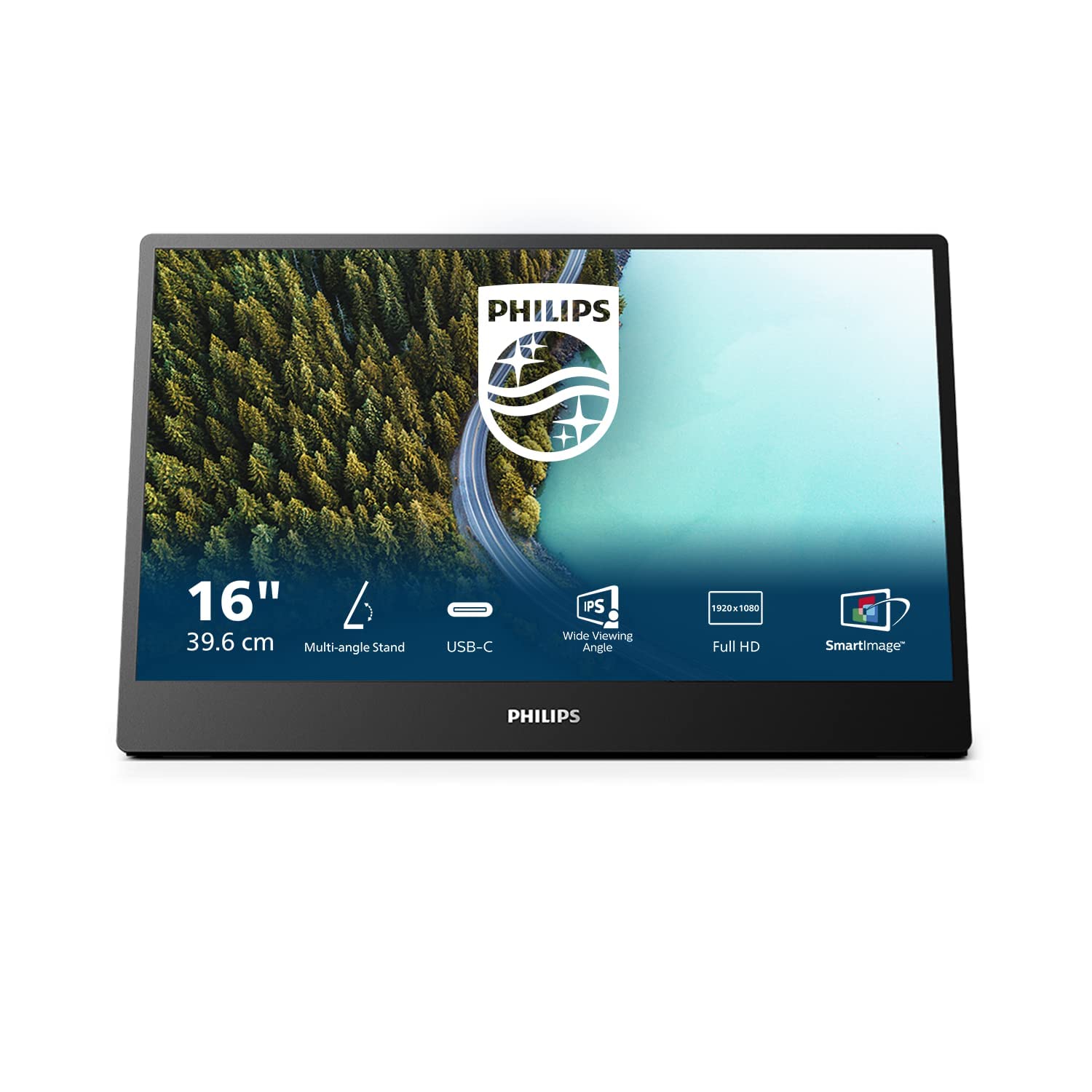 Philips 16B1P3302 16-inch FHD Portable Monitor with USB-C (1920x1080, USB-C Connectivity, Adjustable Stand) - Black - Perfect for Remote Work, Gaming & Travel
