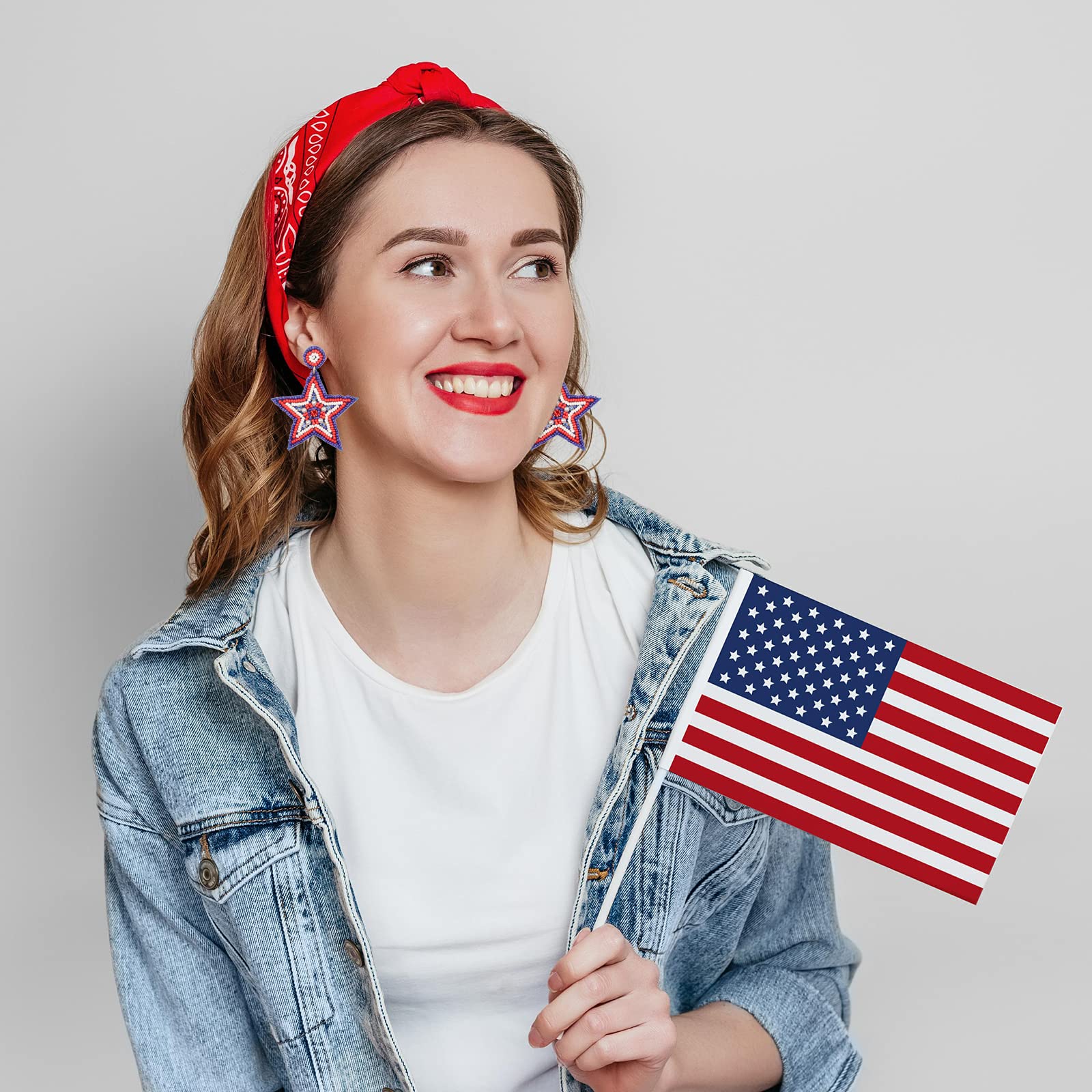 4th of July Patriotic Earrings for Women - Handmade Beaded American Flag Star Dangle Drop Earrings | Independence Day Holiday Gifts | Perfect for Parties, Festivals & Patriotic Events