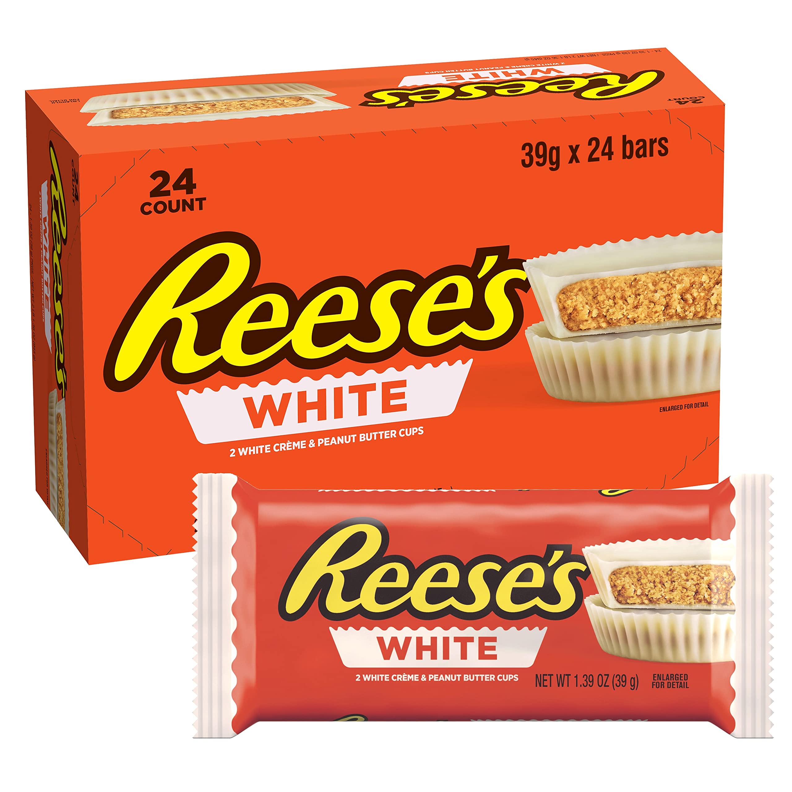 Reese's White Creme Peanut Butter Cups - 24 Pack (1.5 oz Each) - Delicious Candy for Halloween, Christmas Gifts & Party Favors