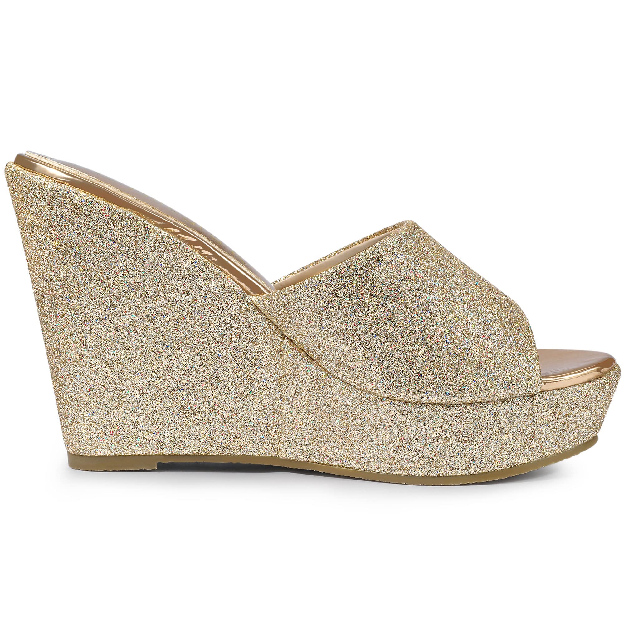 Allegra K Women's Glitter Platform Slip-On Wedge Heel Sandals | Comfortable & Stylish Dress Shoes for Party, Wedding & Evening Out