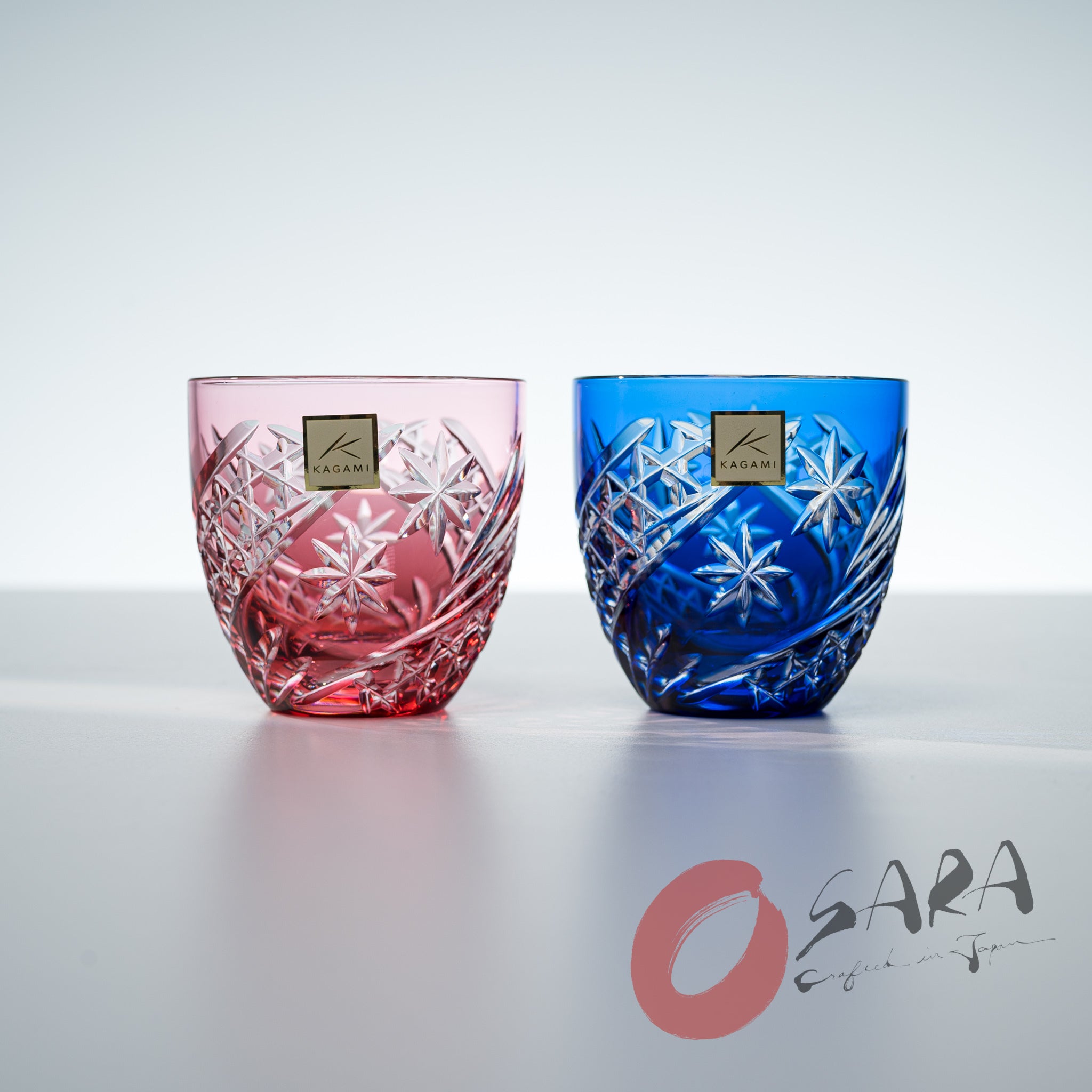 KAGAMI Edo Kiriko Crystal Sake Glasses Set of 2 - 140ml Handcrafted Japanese Cut Glass Cups with Starry Sky Design - Perfect for Sake Tasting, Japanese Dining & Luxury Gift Giving