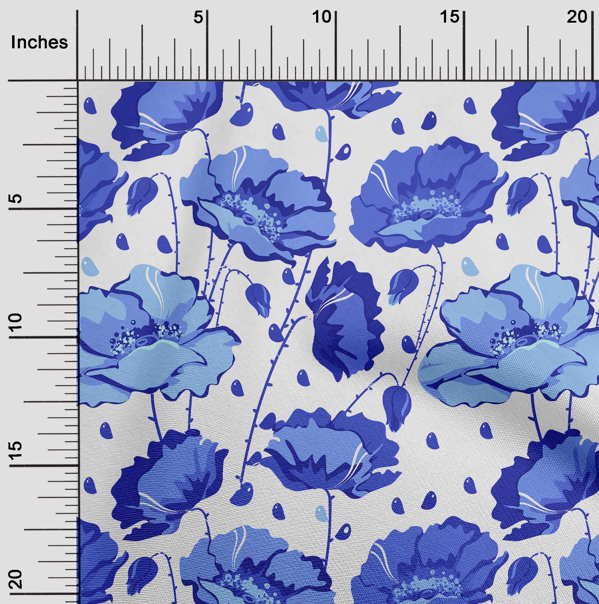 oneOone Velvet Blue Floral Printed Fabric by The Yard - 58 Inch Wide DIY Sewing Material for Clothing, Home Decor & Crafts