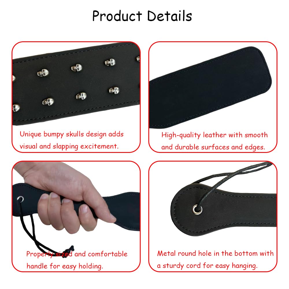 Premium Leather Skull Spanking Paddle - BDSM Toy for Adults, Couples & LGBTQ+ - Lightweight & Durable SM Bondage Flogger for Spanking Play - Perfect for Couples Play, BDSM Scenes & Gothic-Themed Adult Games