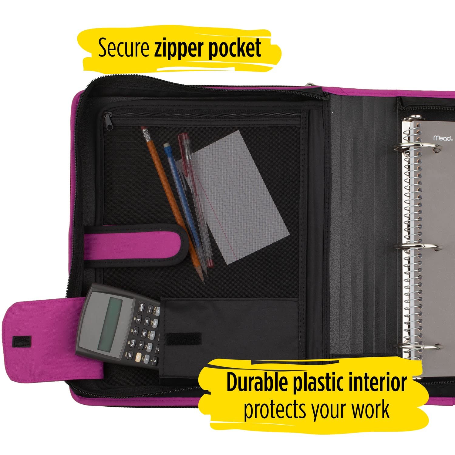 Five Star 2 Inch 3-Ring Zipper Binder with 6 Pocket Expanding File - 380 Sheet Capacity School Binder in Purple (72540) - Perfect for Organizing Notes, Homework & School Supplies