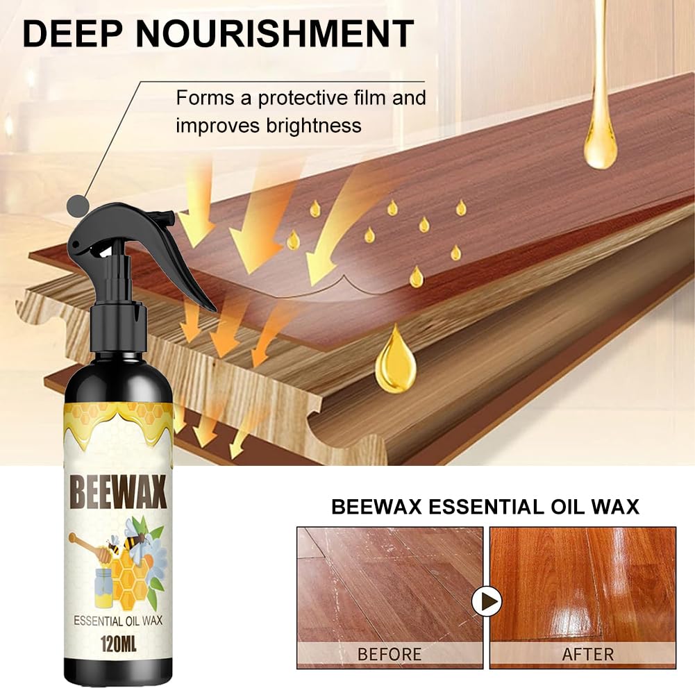 Natural Beeswax Floor Cleaner & Furniture Polish - Micro-Molecularized Wax Spray for Wood Floors, Tables & Cabinets | Eco-Friendly Wood Care for Home & Office