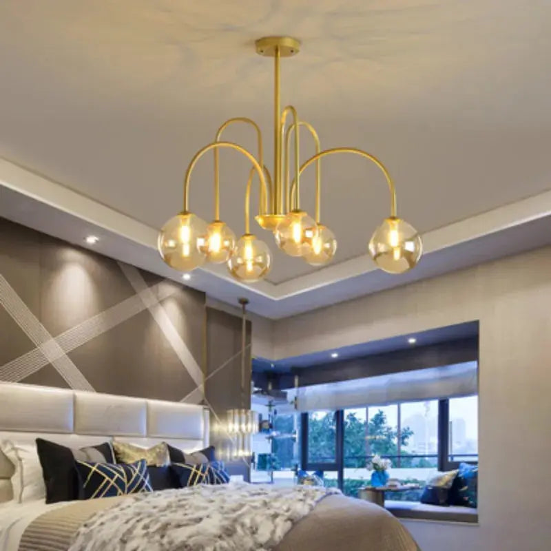 8-Light LED Glass Ball Chandelier in Black/Gold - Modern Crystal Ceiling Light Fixture for Dining Room, Living Room & Bedroom