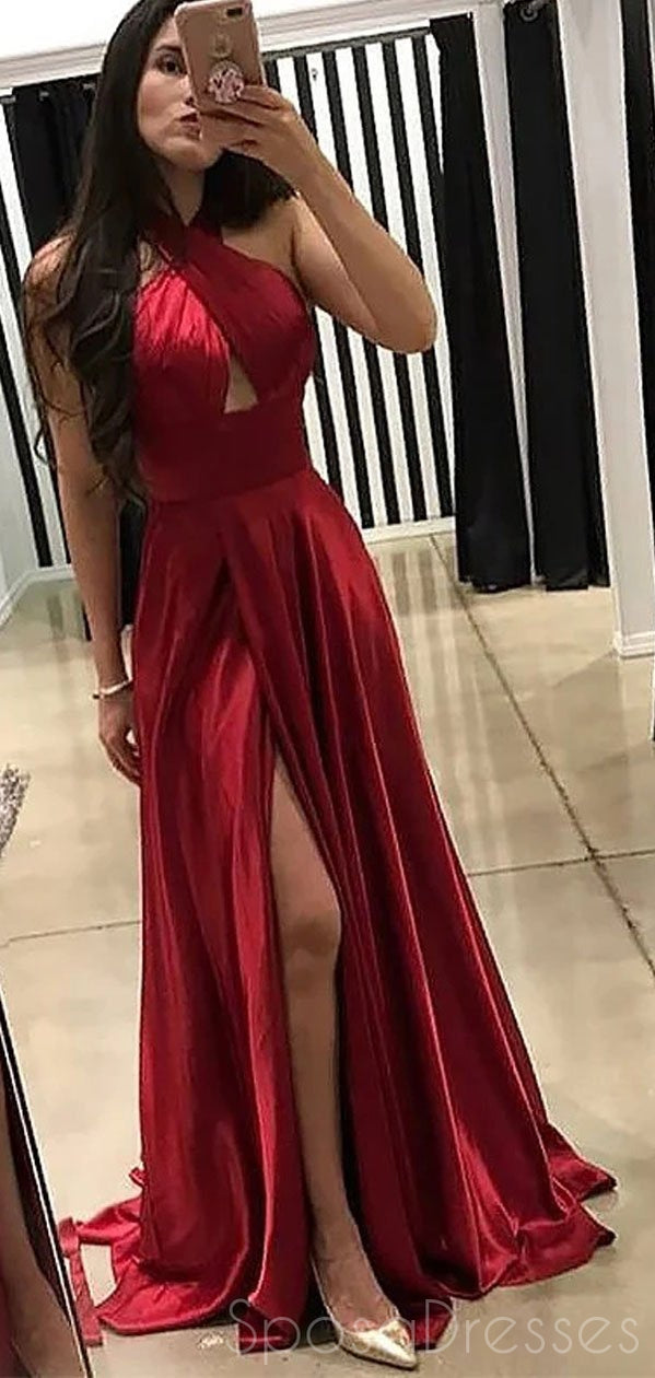 Elegant Red Halter Evening Gown with Side Slit - Sweet 16 Prom Dress for Women (Style 12374) | Perfect for Formal Dances, Galas & Special Occasions