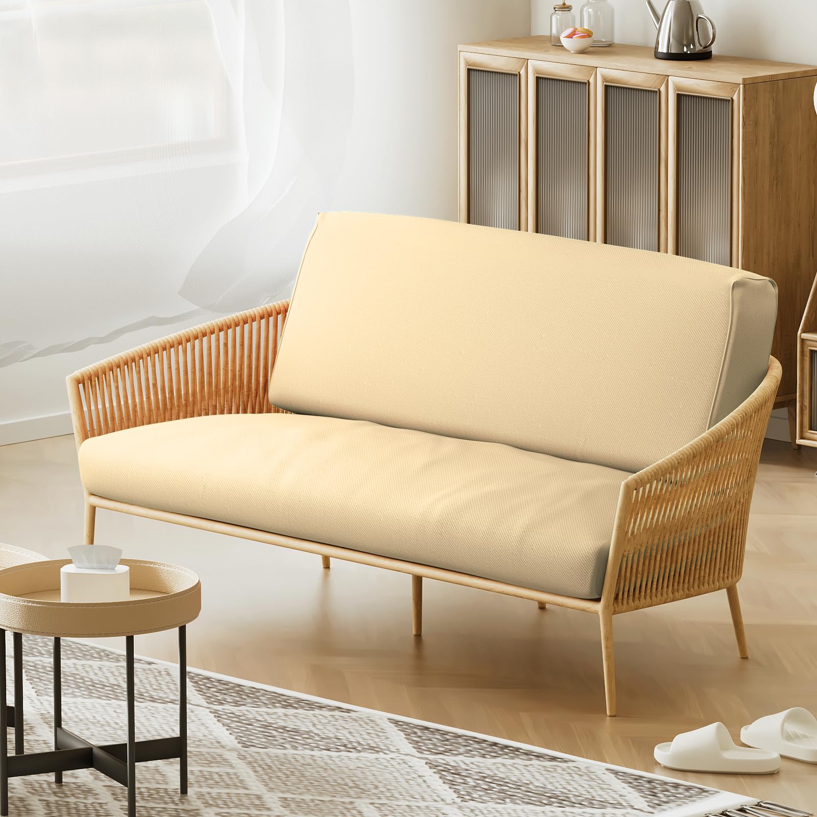 MoNiBloom Twin Futon Cover - Stretchable Armless Sofa Slipcover with Zipper | Washable Furniture Protector for Adults, Kids & Pets | Perfect for Jackknife RV Sofas, Living Rooms & Dorm Decor (Khaki)