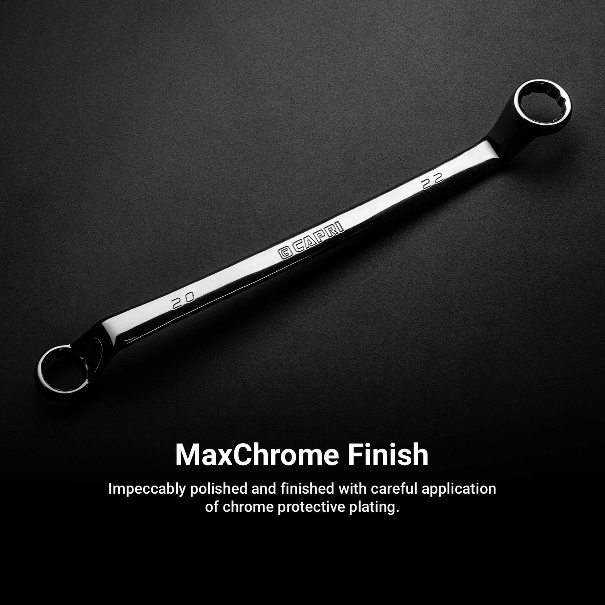 Capri Tools 75-Degree Deep Offset Double Box End Wrench Set - 6 to 24 mm Metric (10-Piece) with Mechanic's Tray | Professional Automotive Repair & DIY Tool Kit for Tight Spaces