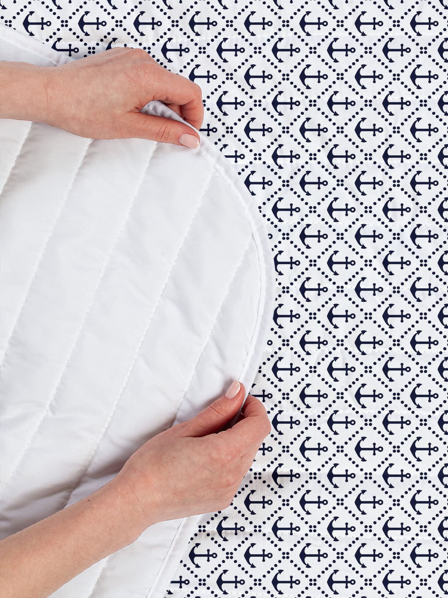 Ambesonne Geometric Microfiber Bedspread Set - Nautical Chevron Pattern with Dotted Frames & Anchors in Dark Blue/White | King Size Soft Bedding Set Includes Comforter & Pillow Shams | Perfect for Coastal Themed Bedrooms, Guest Rooms & Nautical Decor
