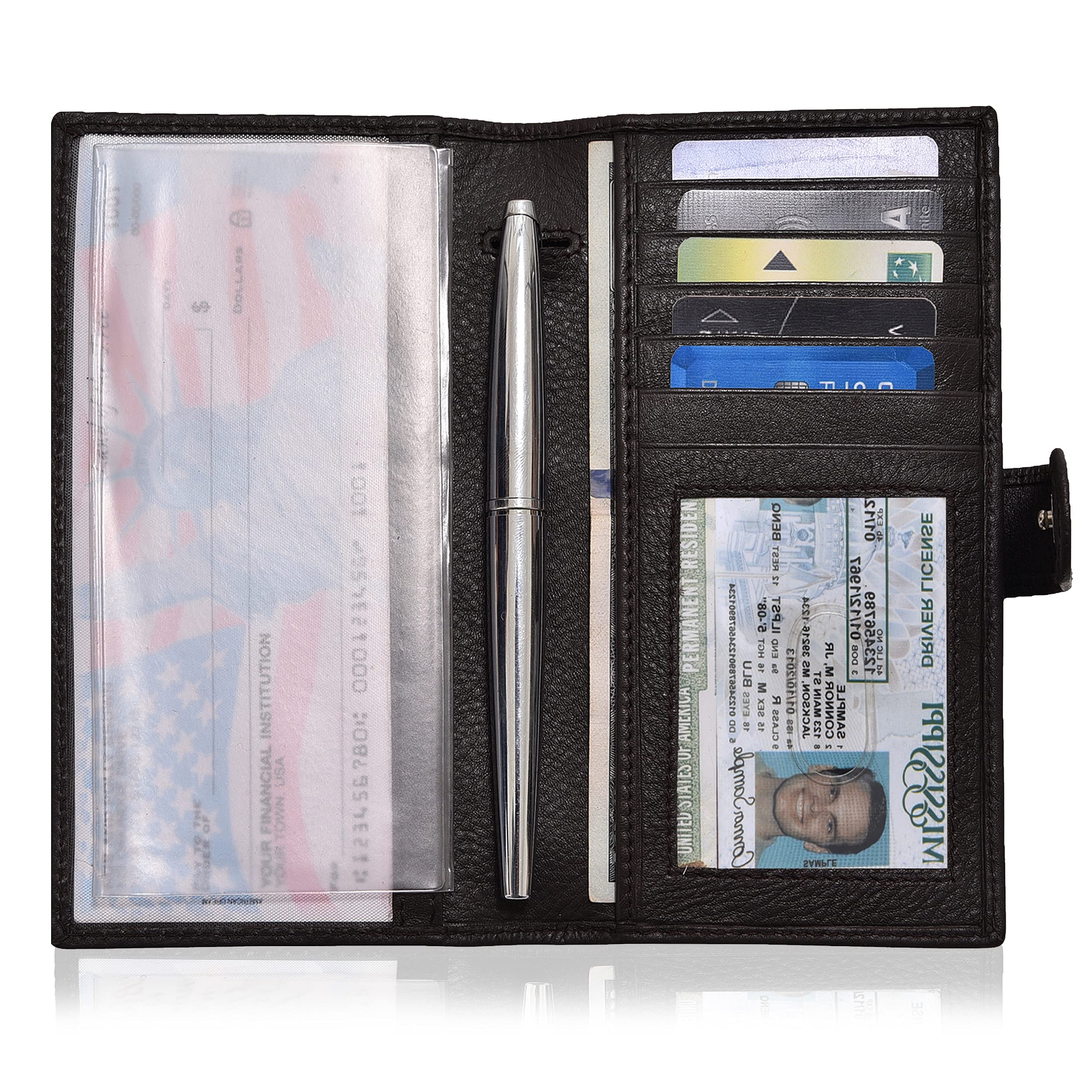 Premium Handmade RFID Blocking Leather Checkbook Cover for Men & Women - 6 Credit Card Slots, ID Holder & Pen Loop - Perfect for Travel, Business & Daily Use