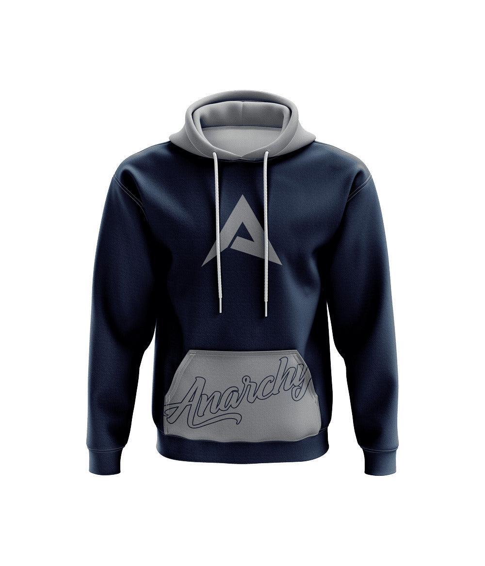 Anarchy Fleece Hoodie for Men & Women - Soft & Warm Navy/Grey Pullover Sweatshirt - Perfect for Casual Wear, Street Style & Outdoor Activities