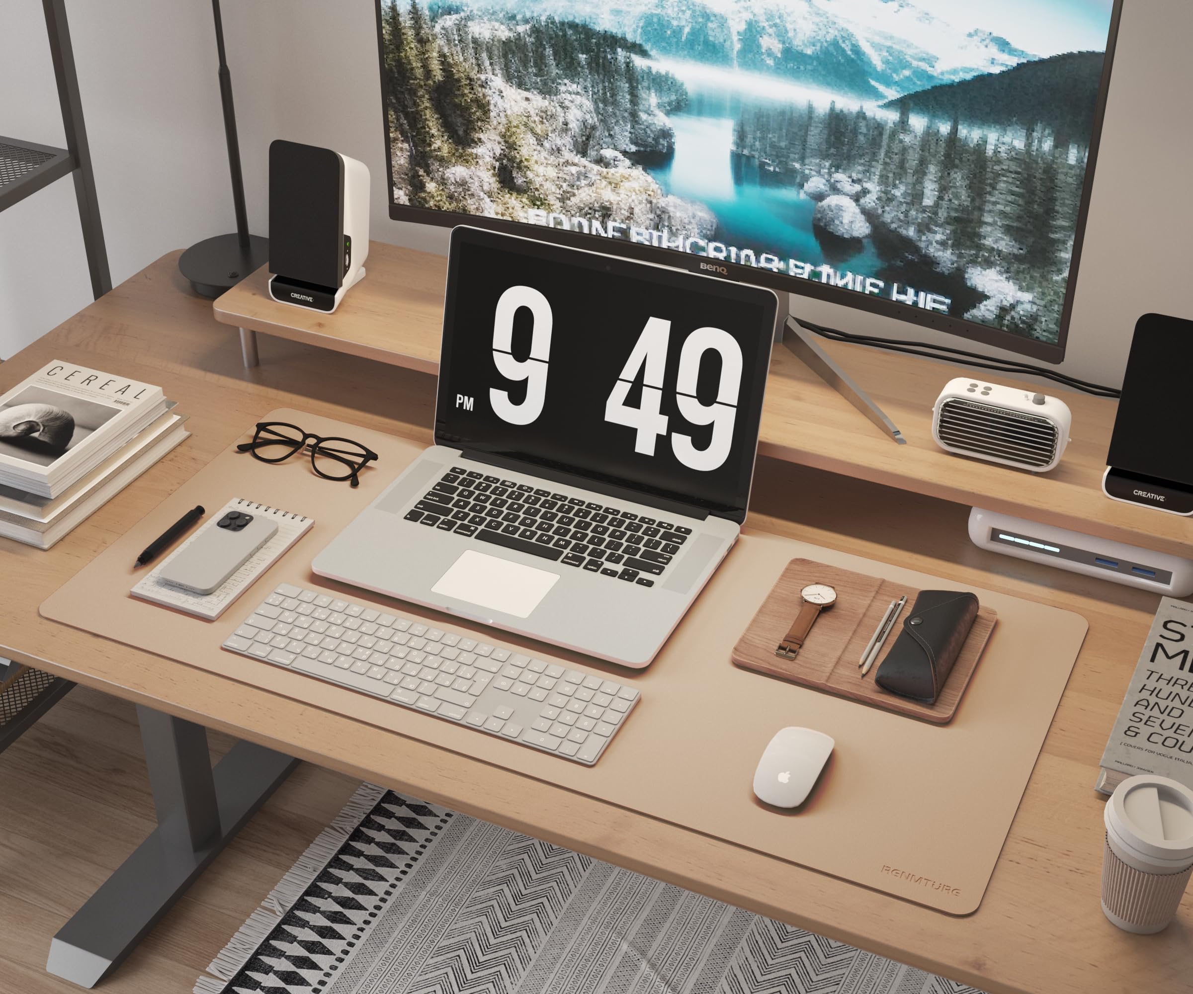 Premium Dual-Sided Desk Pad - Faux Leather & Natural Cork Mouse Mat (36