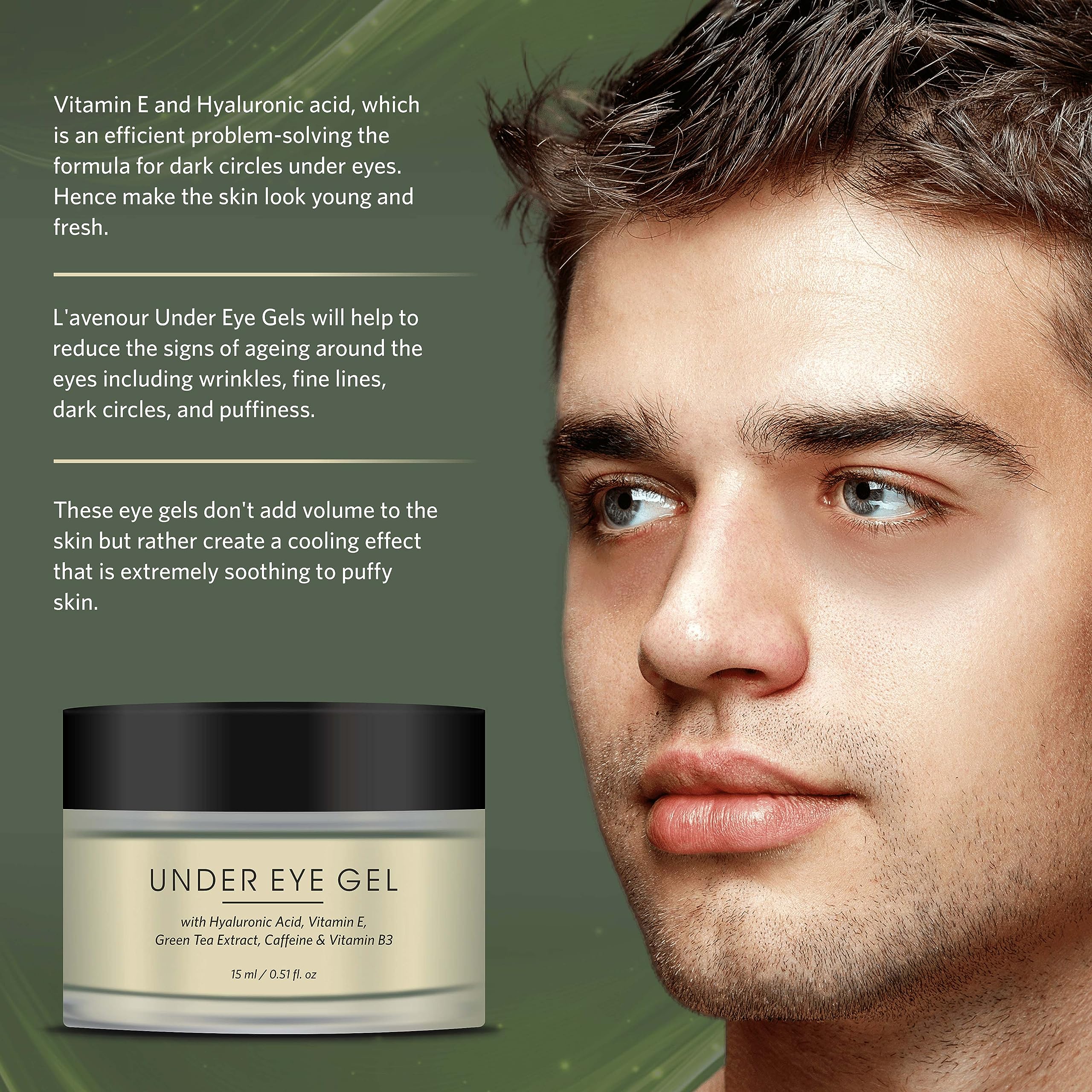 L’avenour Under Eye Gel for Dark Circles, Puffiness & Wrinkles – Green Tea, Caffeine & Vitamin E Enriched – Vegan & Cruelty-Free (15ml) – Perfect for Morning & Night Skincare Routine