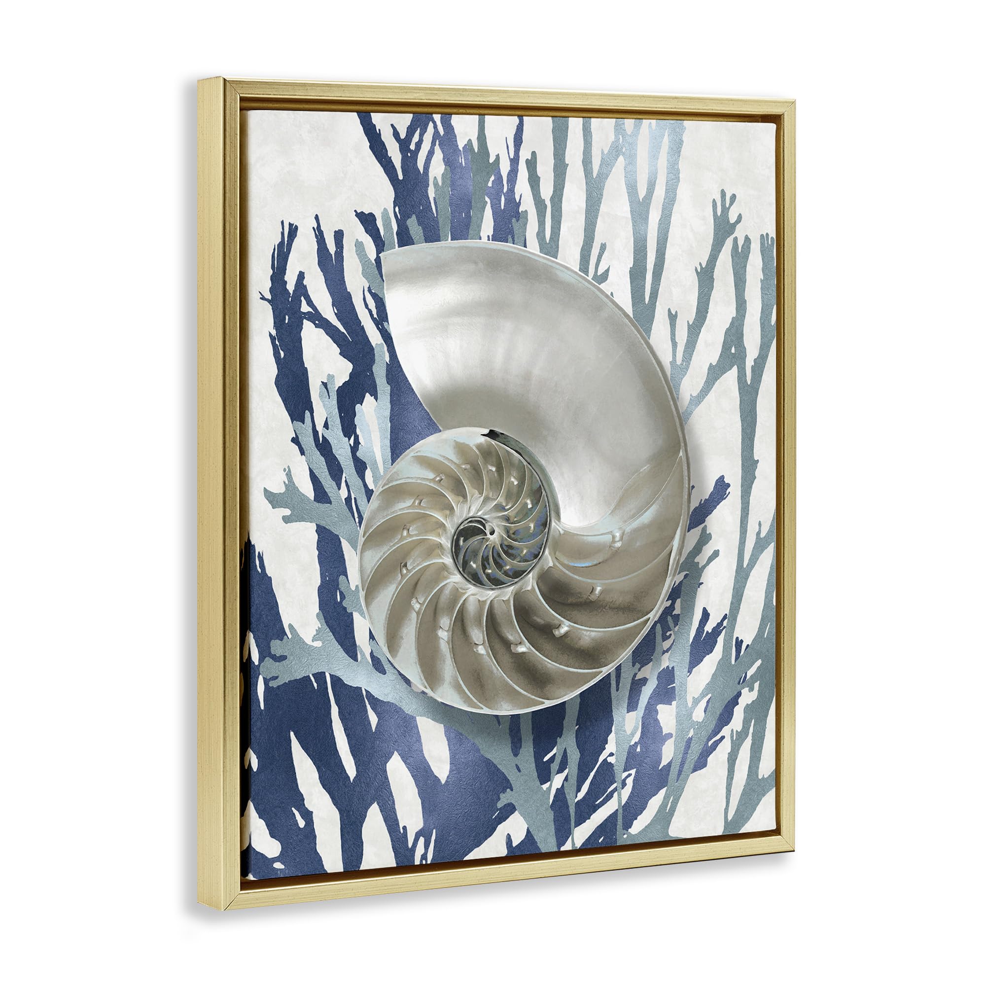 Stupell Industries Coastal Decor - Shell Coral Beach Blue Framed Wall Art by Caroline Kelly | Perfect for Beach House, Bathroom & Nautical Themed Rooms