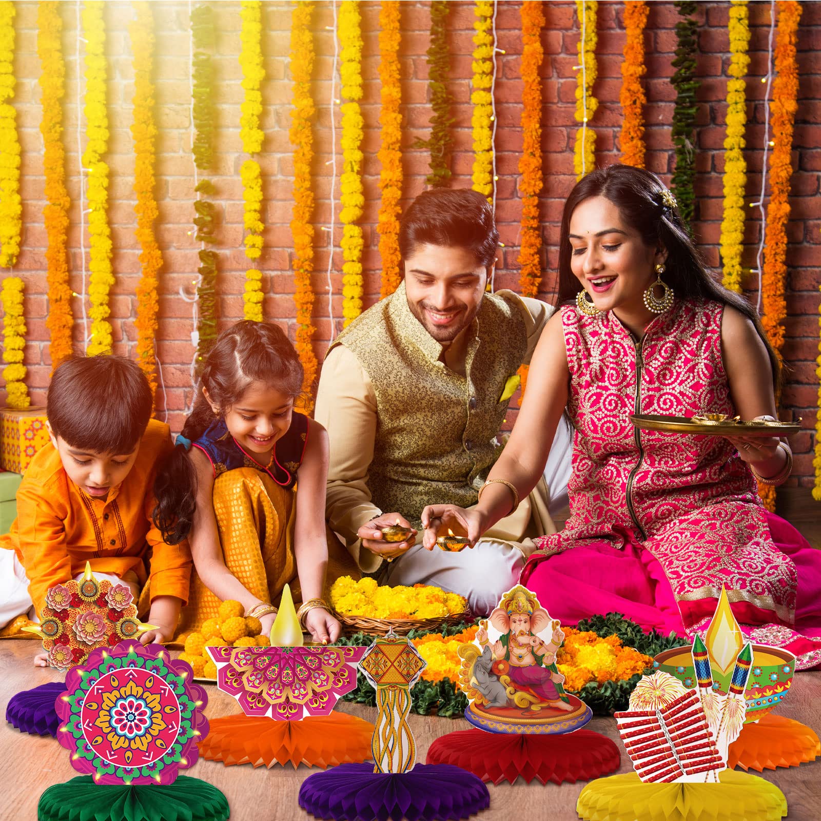 12 Pieces Diwali Honeycomb Decorations - Indian Style Table Centerpieces & Wall Hangings for Home, Party, Festival Celebrations - Perfect for Diwali, Weddings & Cultural Events