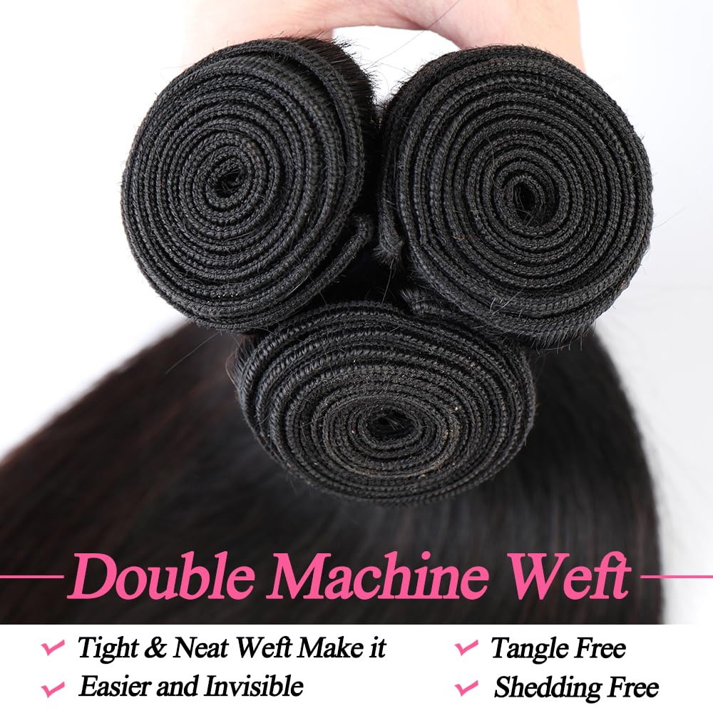 10A Grade 24/26/28 Inch Brazilian Straight Human Hair Bundles - 100% Unprocessed Virgin Remy Hair Weave 3 Bundles Deal (1B Natural Black) for Sew-in, Clip-in Extensions & Everyday Styling