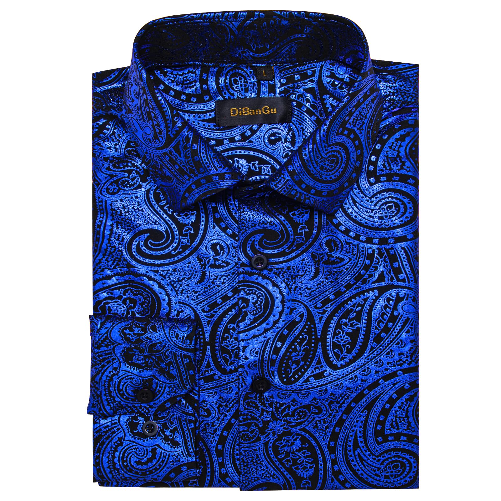 DiBanGu Men's Paisley Print Dress Shirt - Luxury Long Sleeve Button Down Shirt for Wedding, Prom & Formal Events | Regular Fit Shiny Business Casual Shirt for Office, Party & Special Occasions