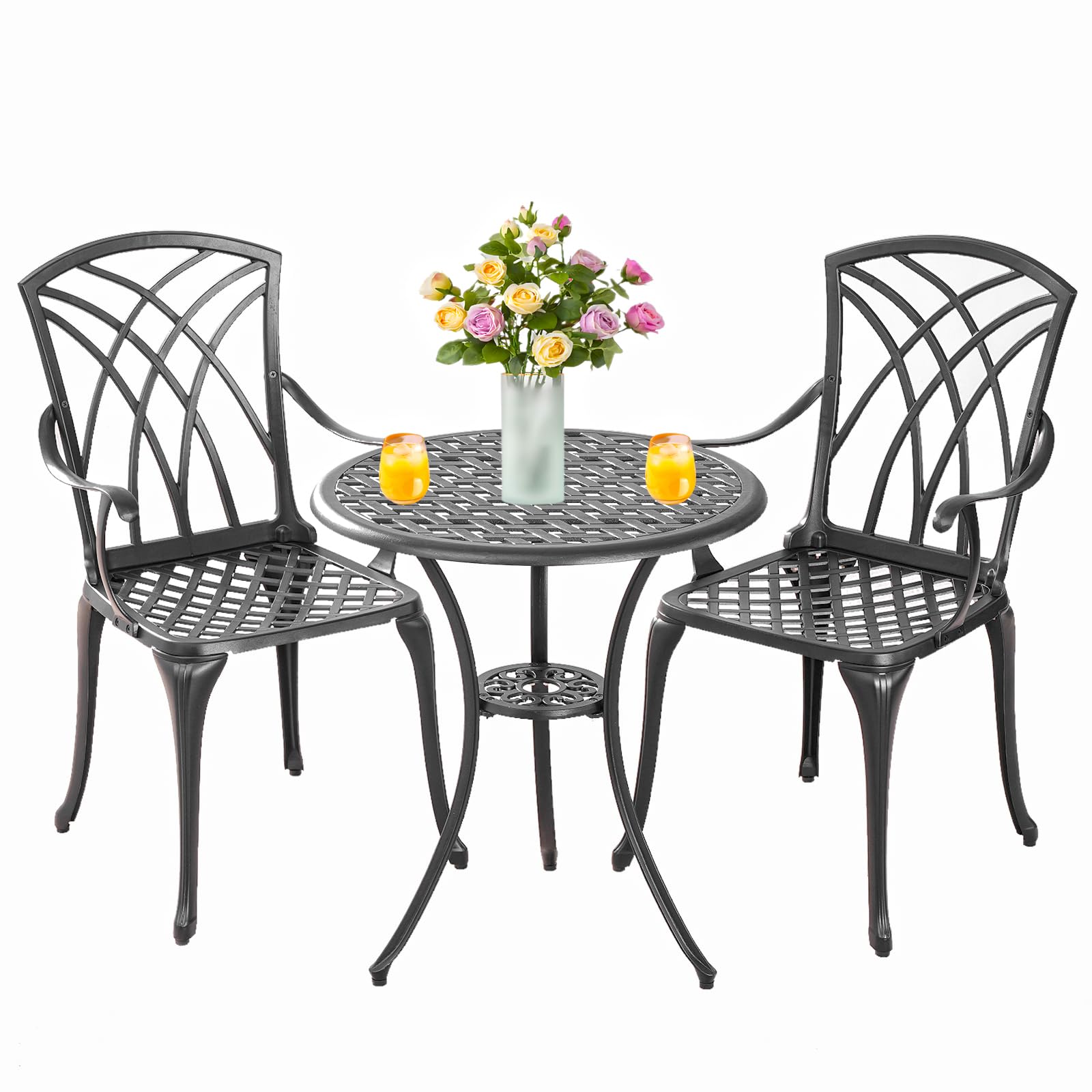 3-Piece Outdoor Bistro Set - Cast Aluminum All-Weather Patio Table & 2 Chairs with 1.97