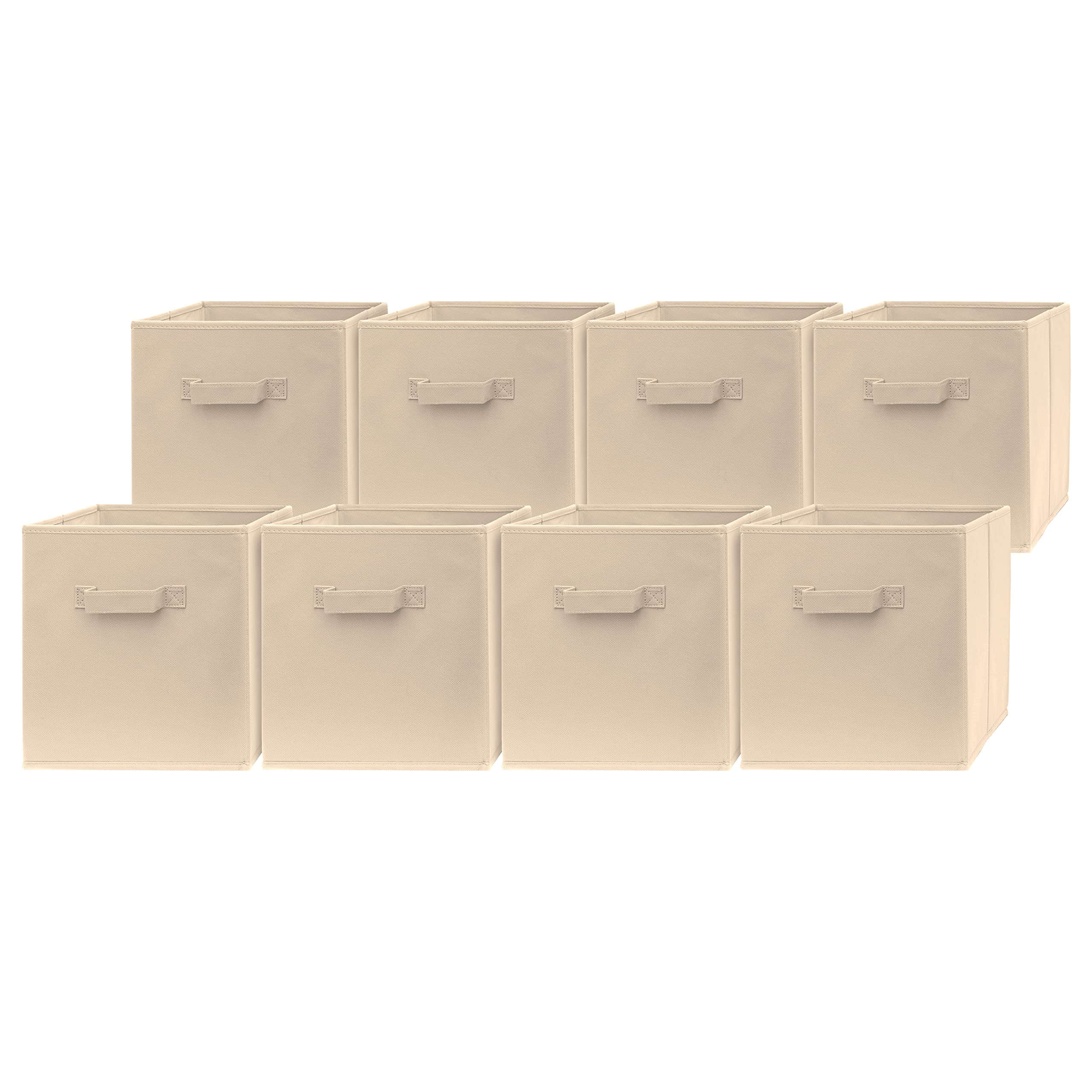 Pomatree 8-Pack Fabric Storage Cubes with Handles - Foldable Closet Organizer Bins for Home, Kids Room, Nursery & Playroom - Perfect for Toys, Books & Clothes Storage (Beige)