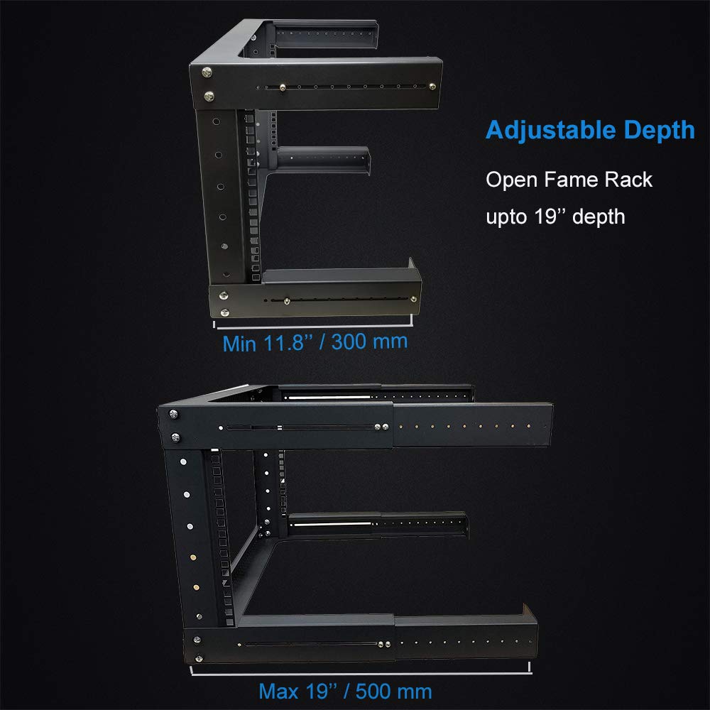 Kenuco 12U Adjustable Depth Wall Mount Open Frame Steel Network Server Rack - 17.75 Inch Deep for Home Office & Data Center Network Equipment Organization