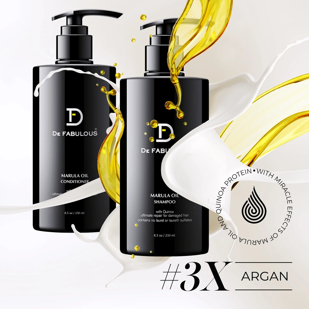 DE FABULOUS | Marula Oil Shampoo & Conditioner Set for Dry, Damaged Hair - Sulfate Free, Hydrating Hair Care Duo for Smooth, Shiny Locks - Perfect for Daily Use & Salon Quality Results