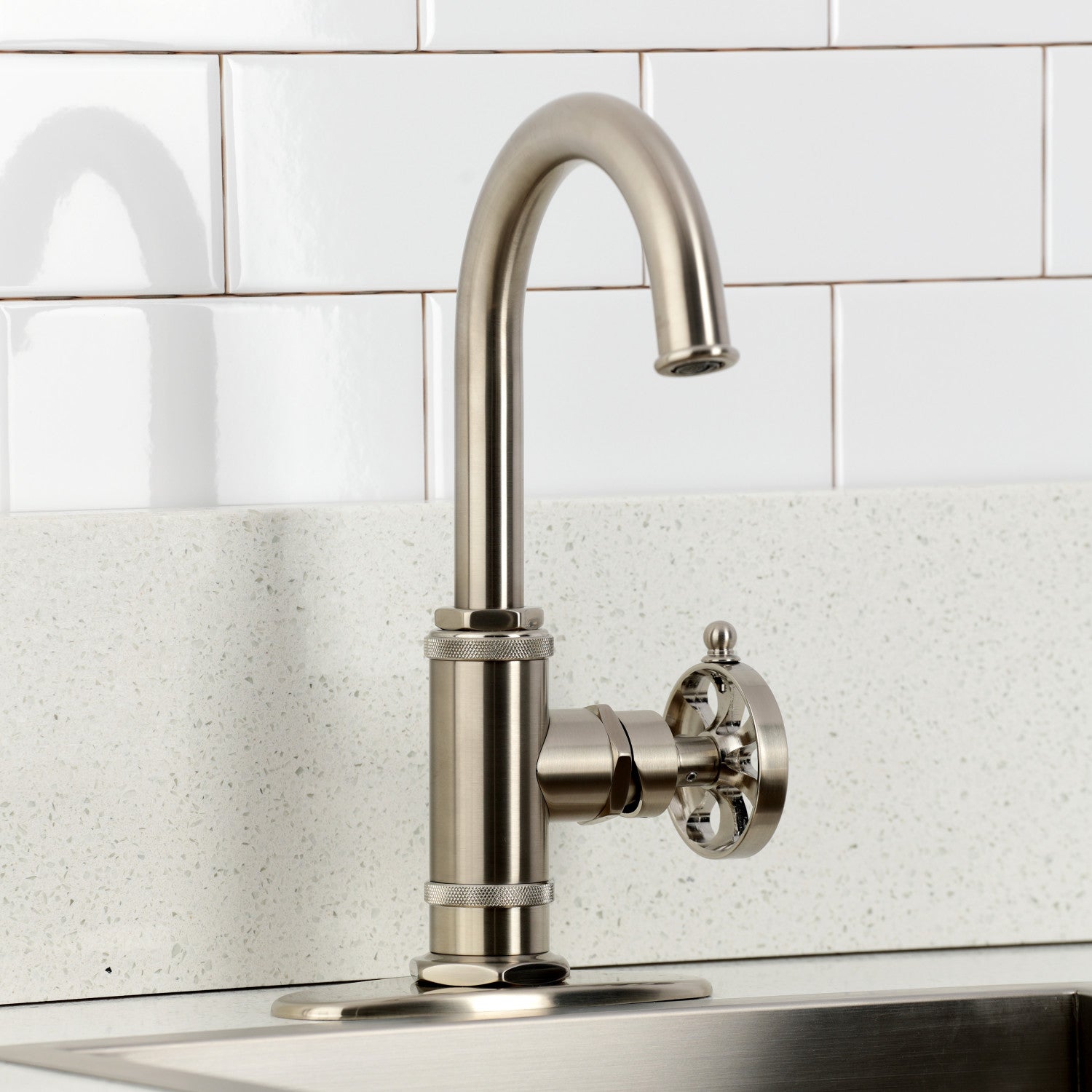 Belknap KSD8508RX Single Handle 1-Hole Deck Mount Bar Faucet in Brushed Nickel - Perfect for Kitchen Sinks, Wet Bars & Commercial Use